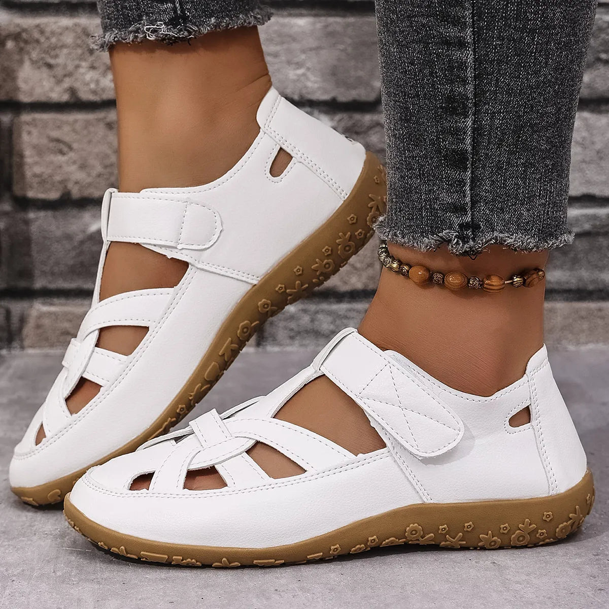 Cutout Sandals with Velcro Straps