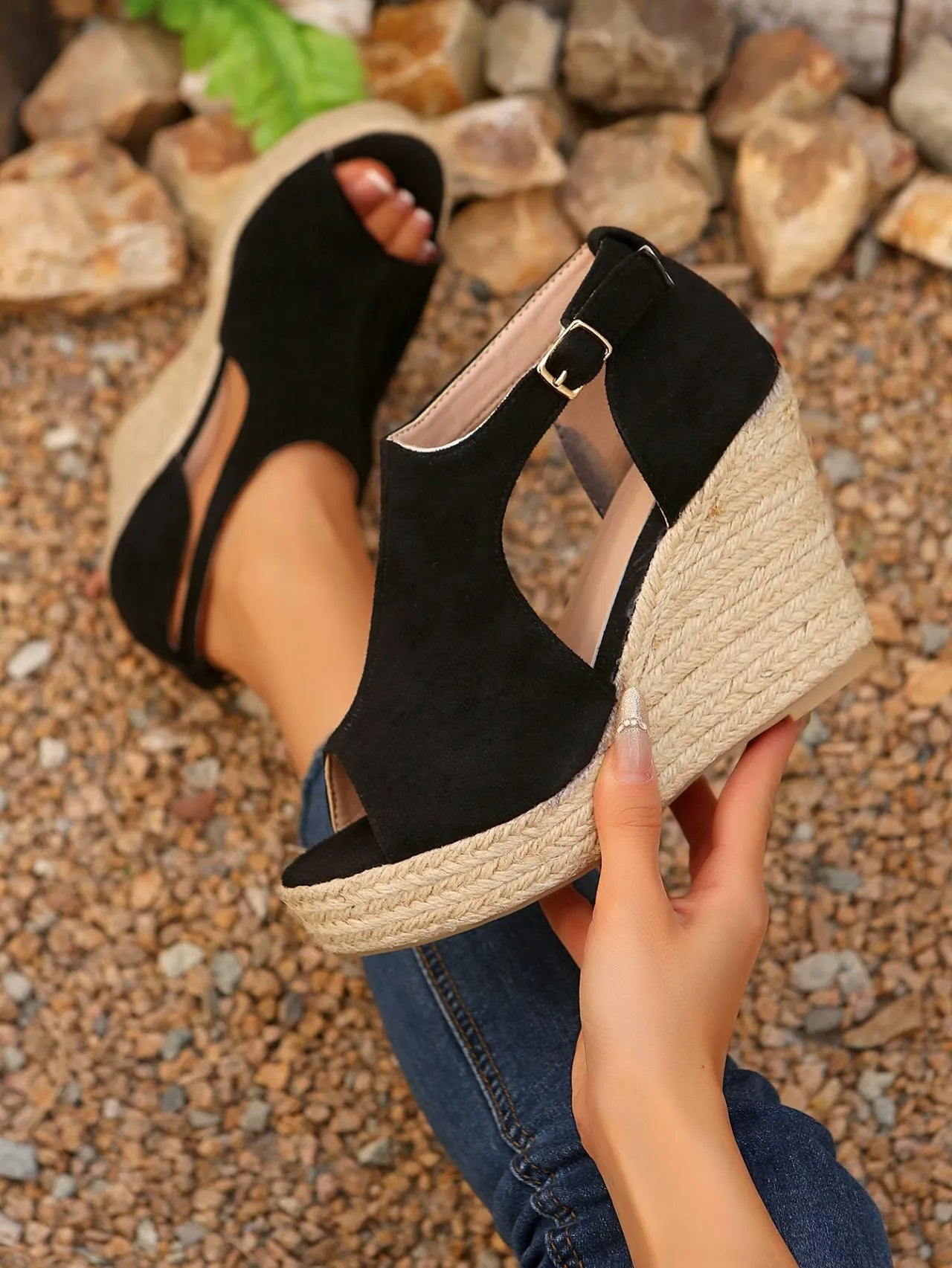 Espadrille Wedge Sandals with Ankle Strap