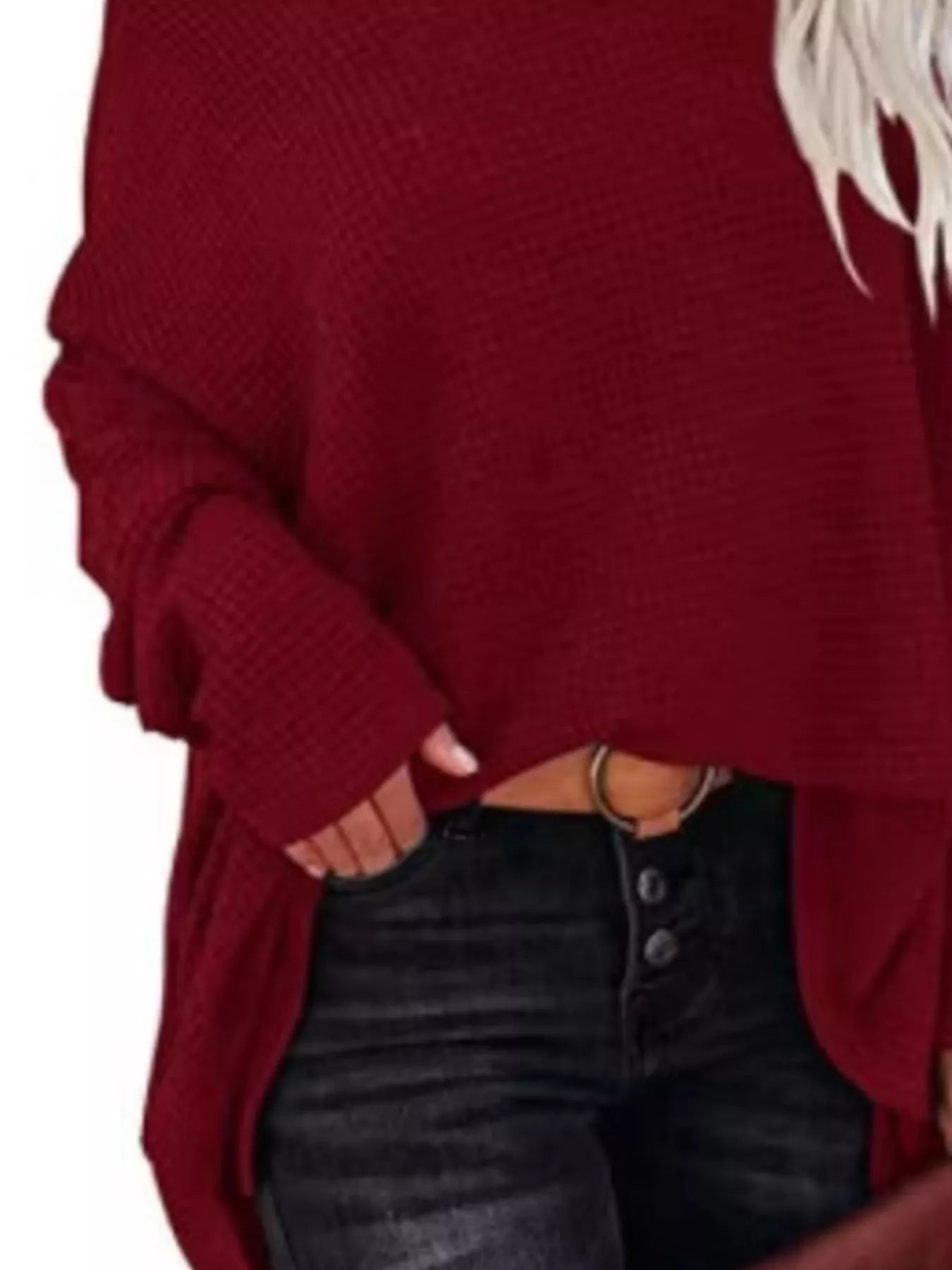 Boat Neck Waffle Knit Top