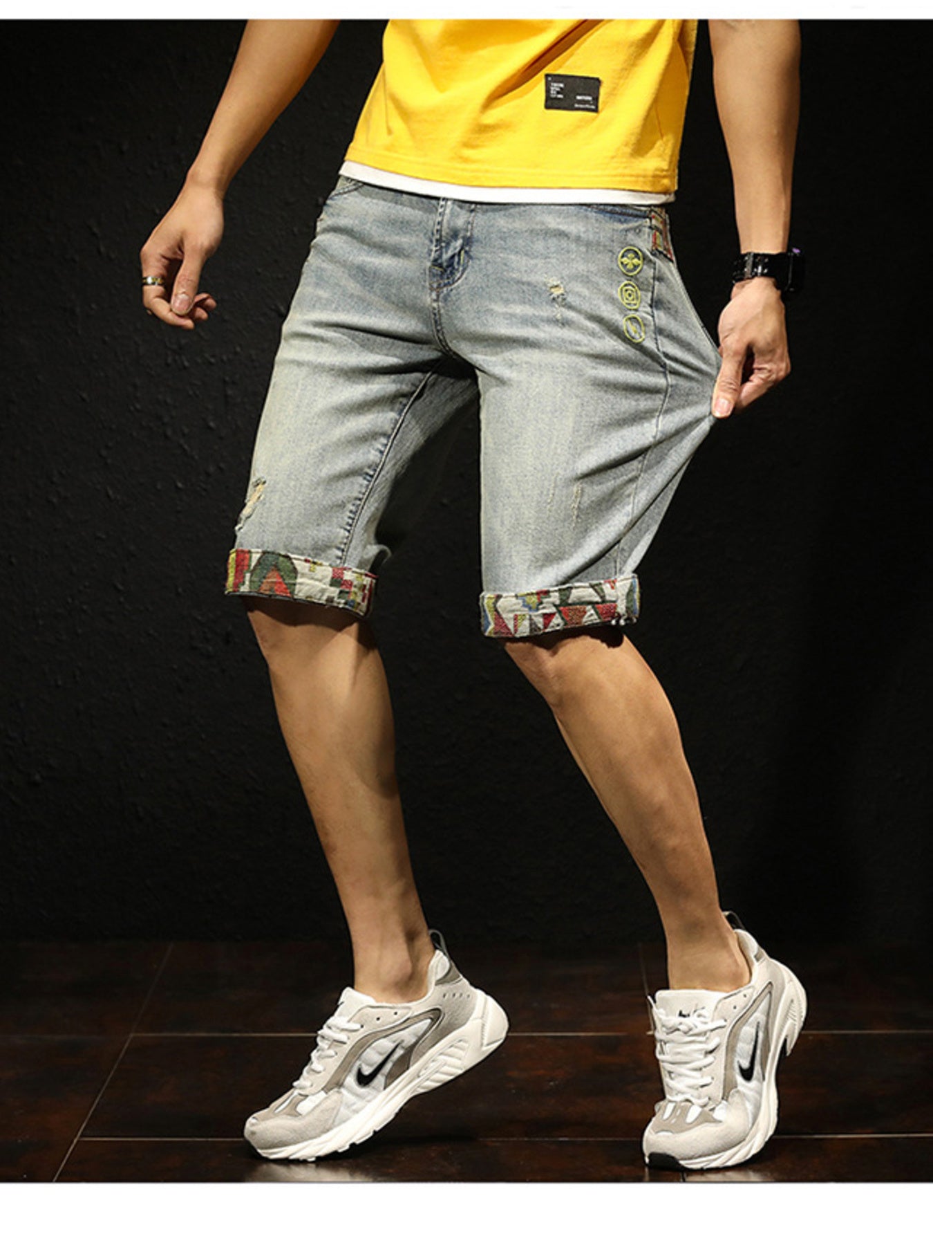 Men's Wash Denim Shorts with Rolled Cuffs