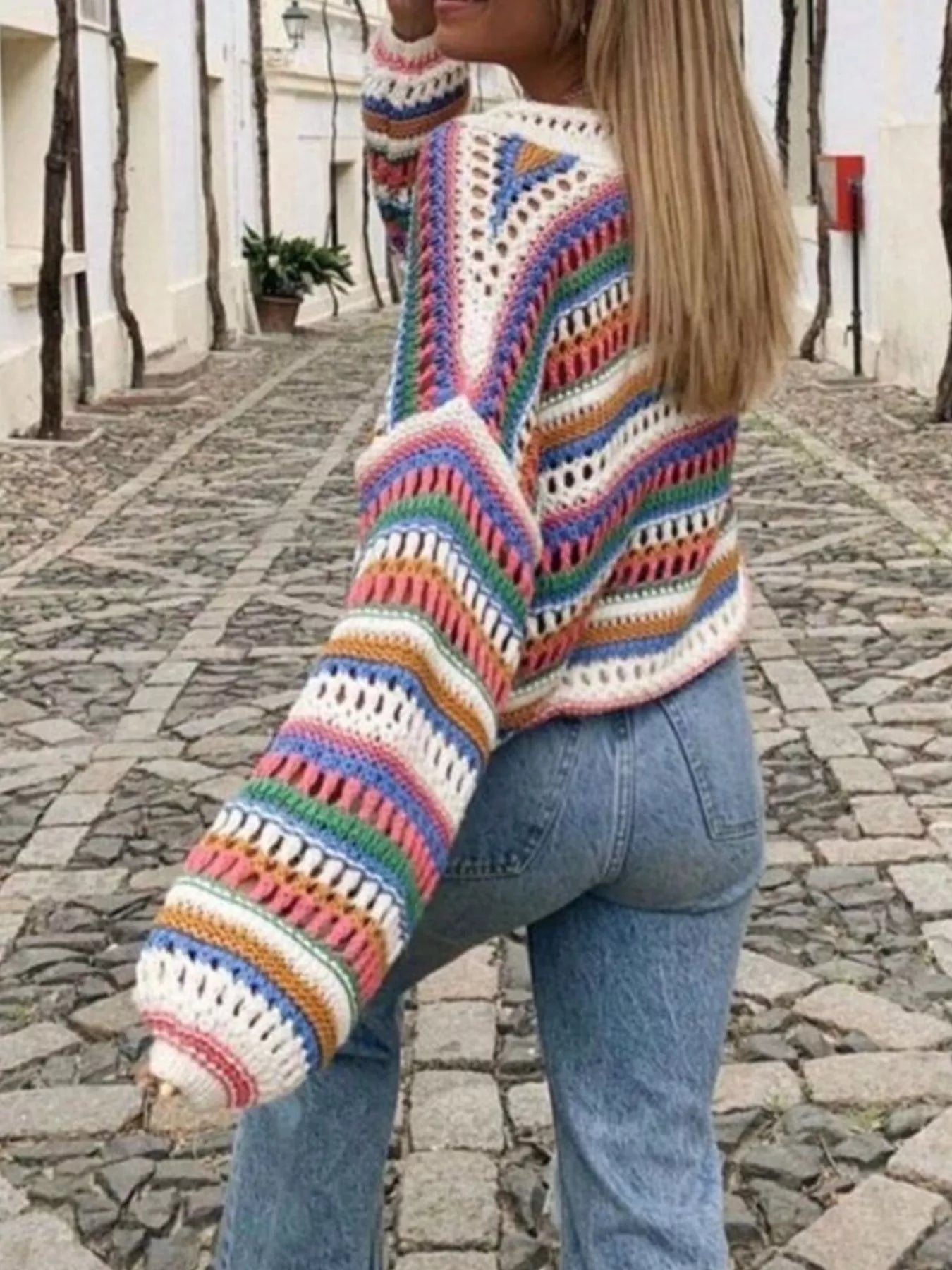 Striped Crochet Knit Cardigan