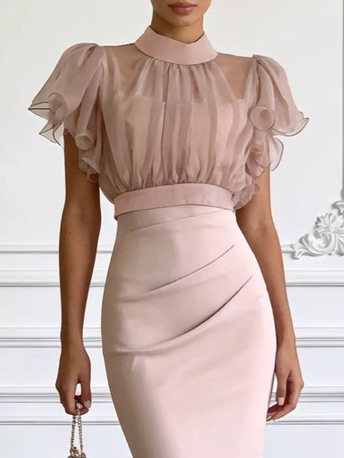 Sheer Ruffle Sleeve Midi Dress