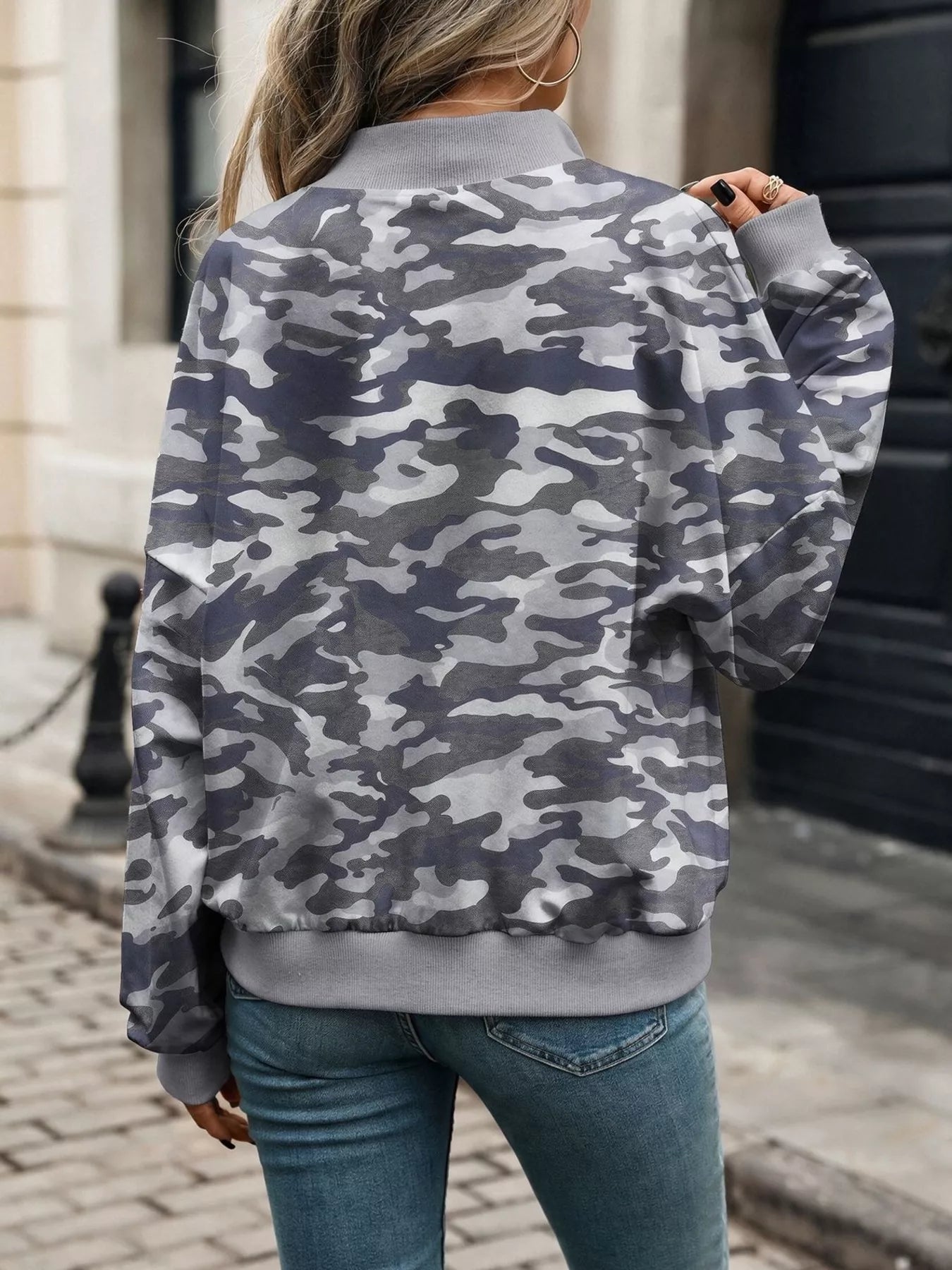 Printed Zip Up Long Sleeve Sweatshirt