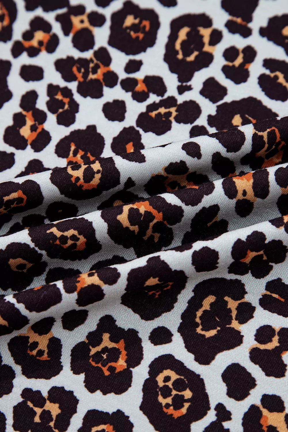 Leopard Floral Print Ribbed Puff Sleeve Patchwork Loose Sweatshirt