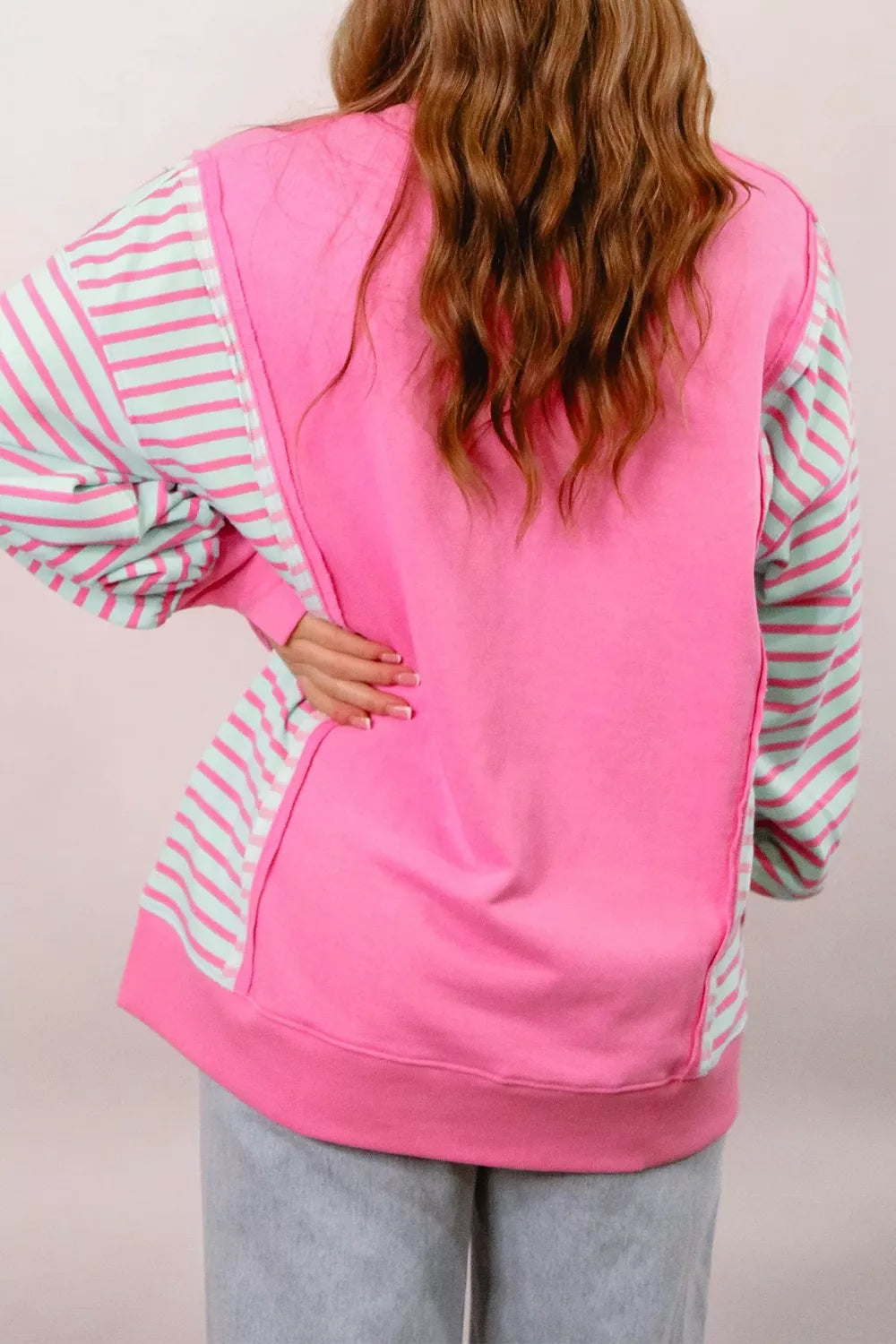 Orchid Striped Colorblock Long Sleeve Sweatshirt