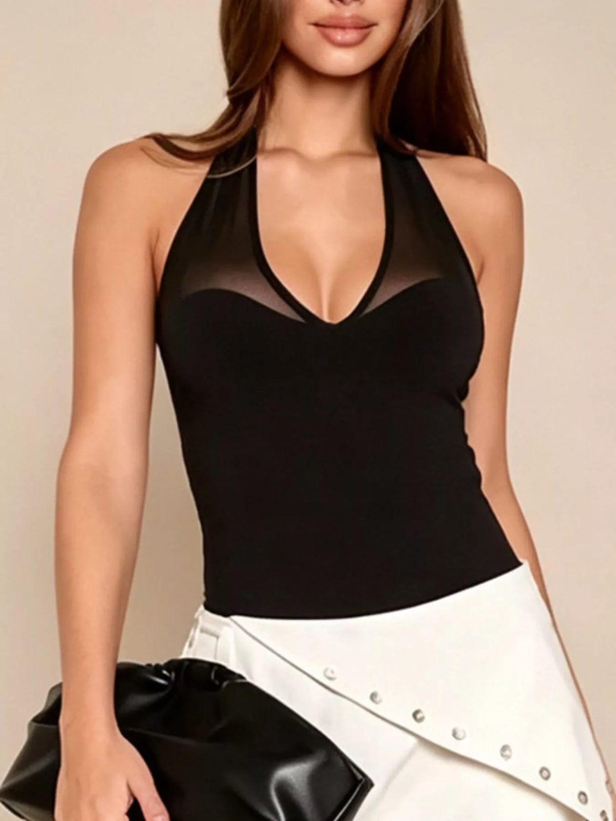Sheer Mesh Halter Neck Bodysuit