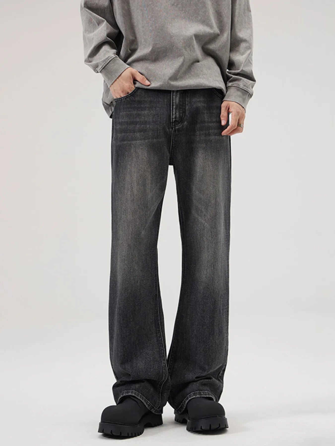 Men's Full Size Vintage Wash Wide Leg Jeans Plus Size