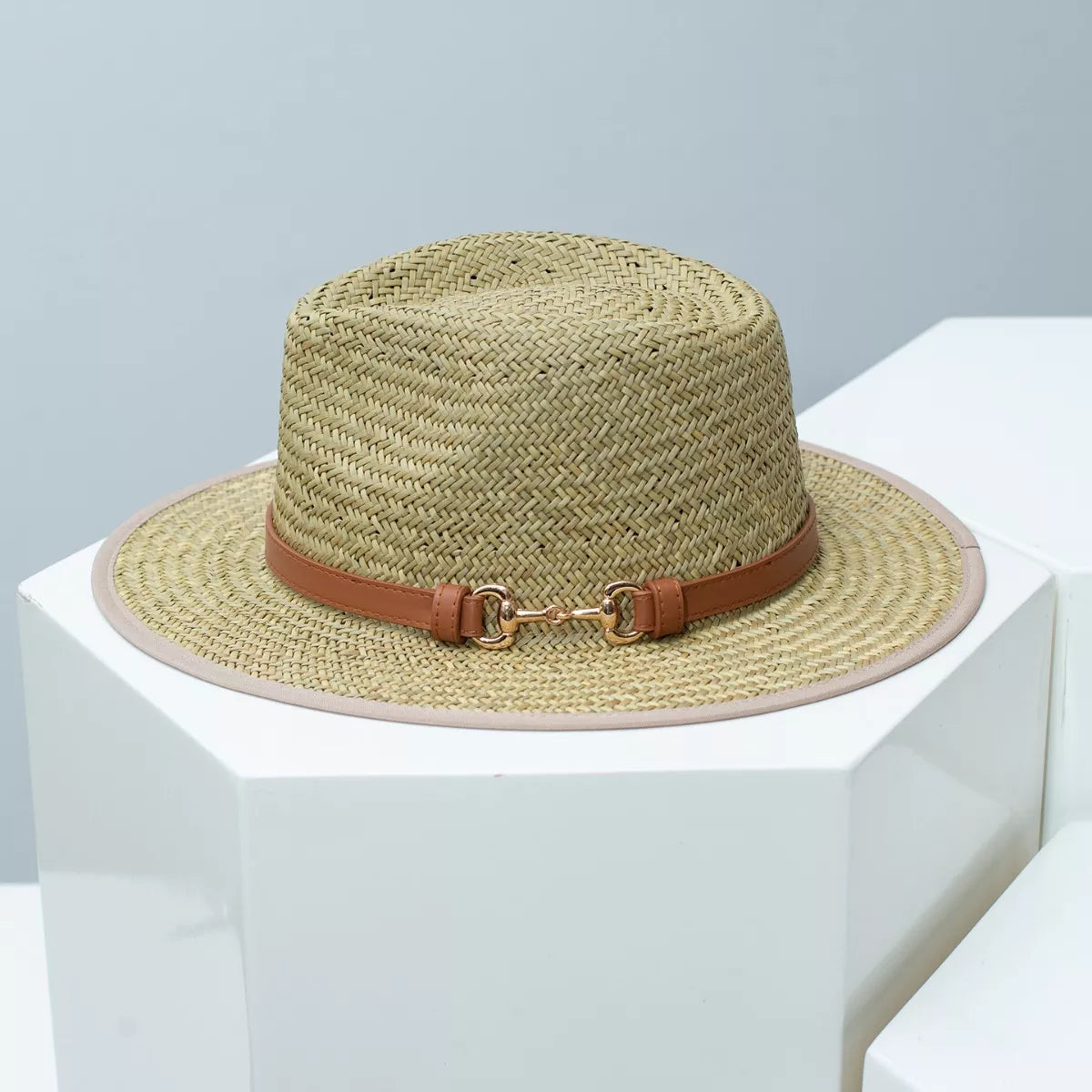Straw Fedora Hat with Decorative Band