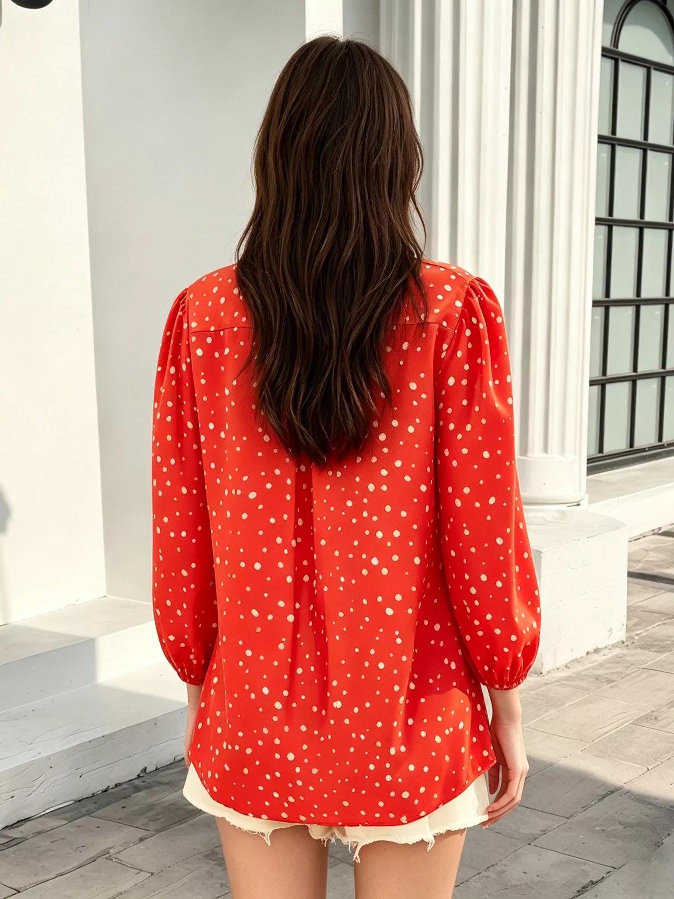 Polka Dot Puff Sleeve Shirt