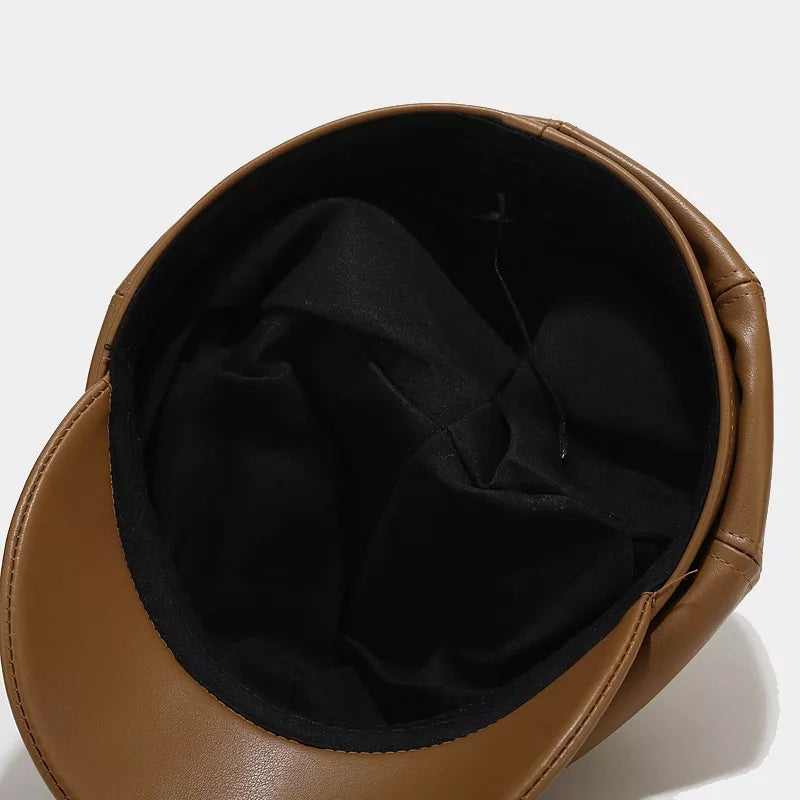 Faux Leather Newsboy Hat