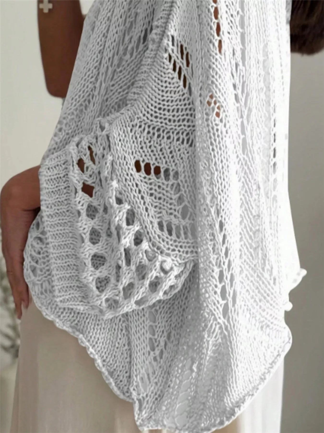 Boat Neck Crochet Knit Cover Up