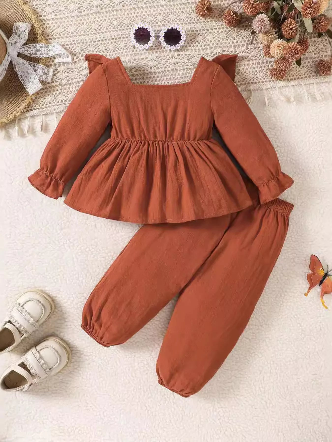 Children's Bow Long Sleeve Blouse and Pants Set