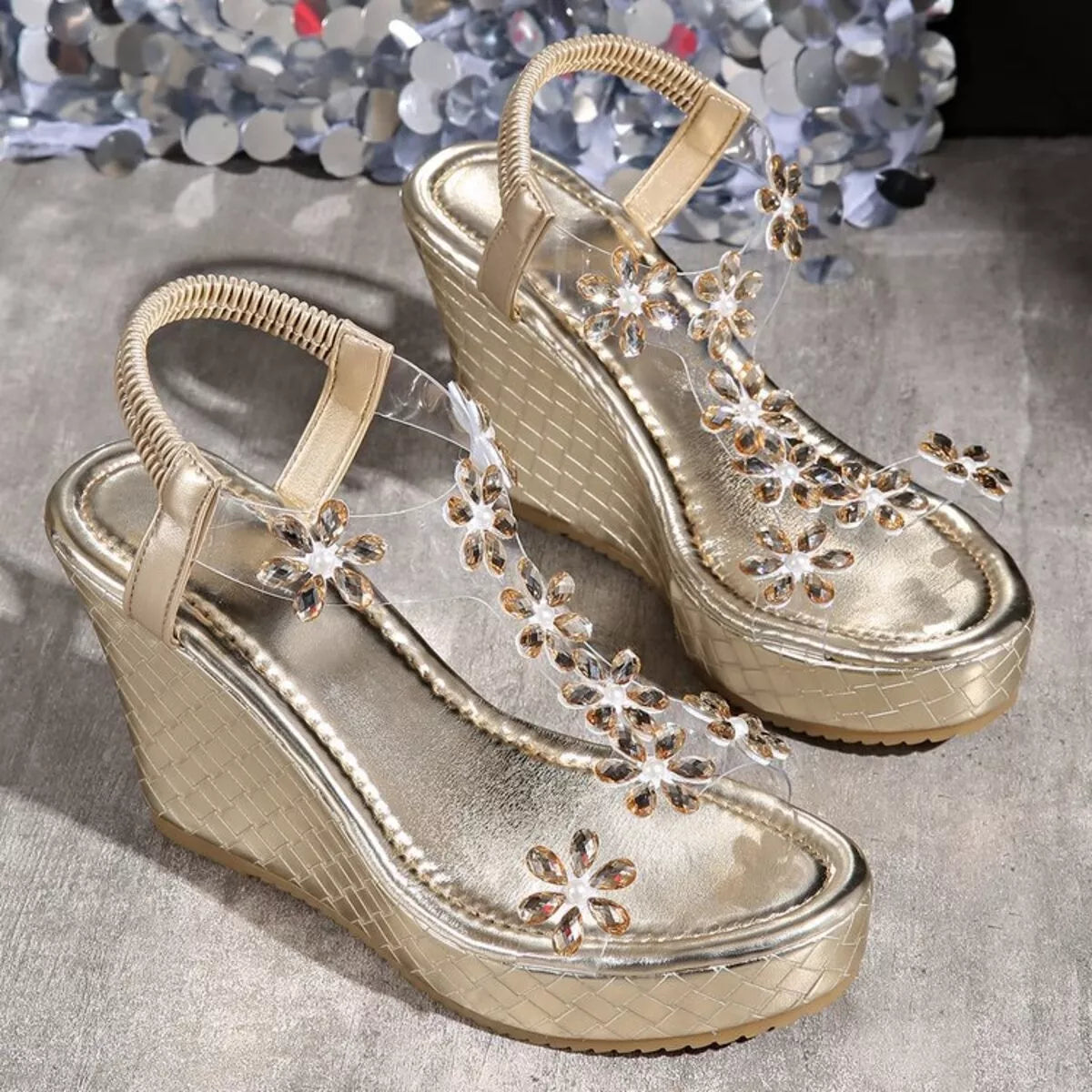 Flower Open Toe Wedge Sandals