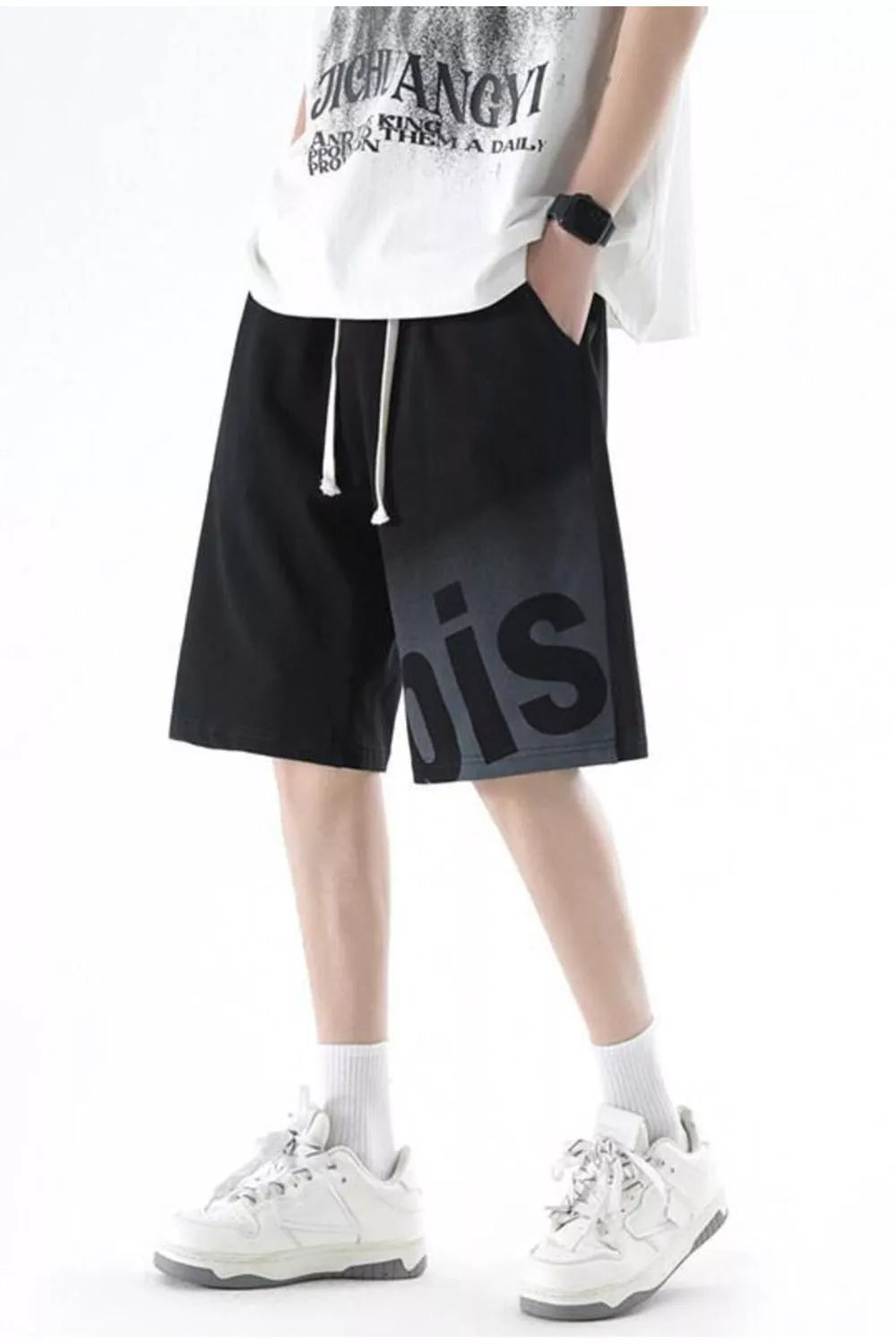 Men's Plus Size Casual Drawstring Gradient Letter Shorts