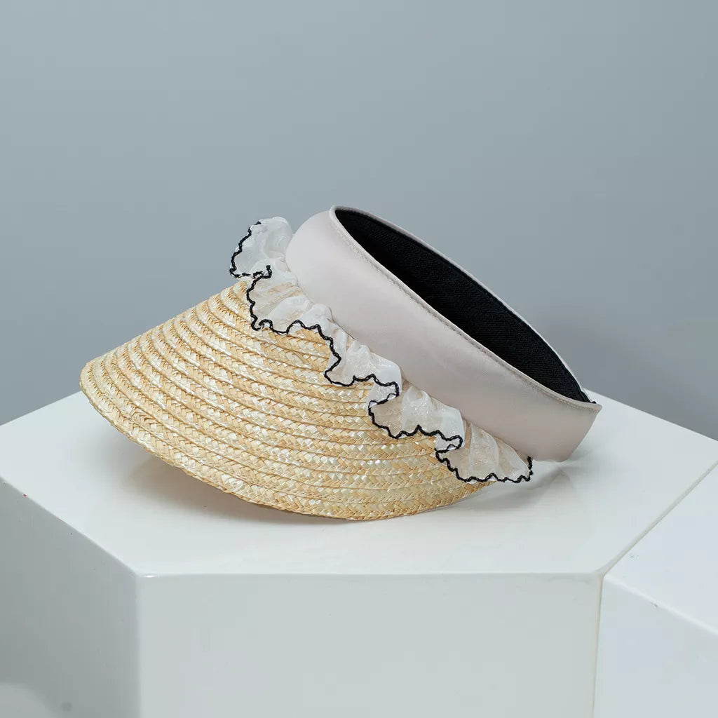 Lace Trim Straw Visor Sun Hat