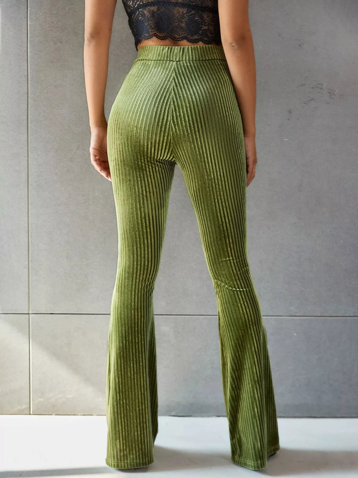 High-Waisted Ribbed Velvet Flare Pants