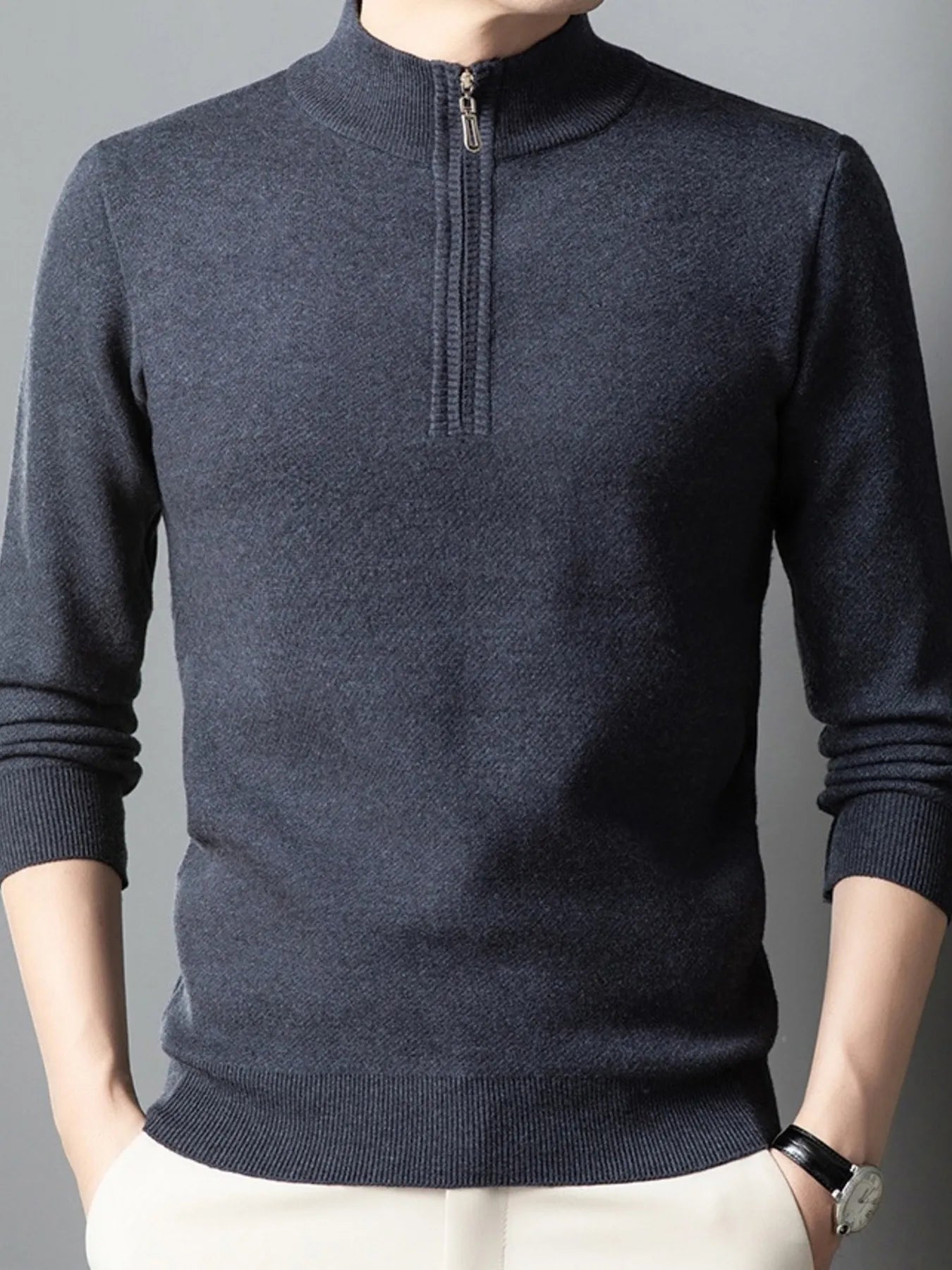 Men's Plus Size Quarter-Zip Long Sleeve Sweater