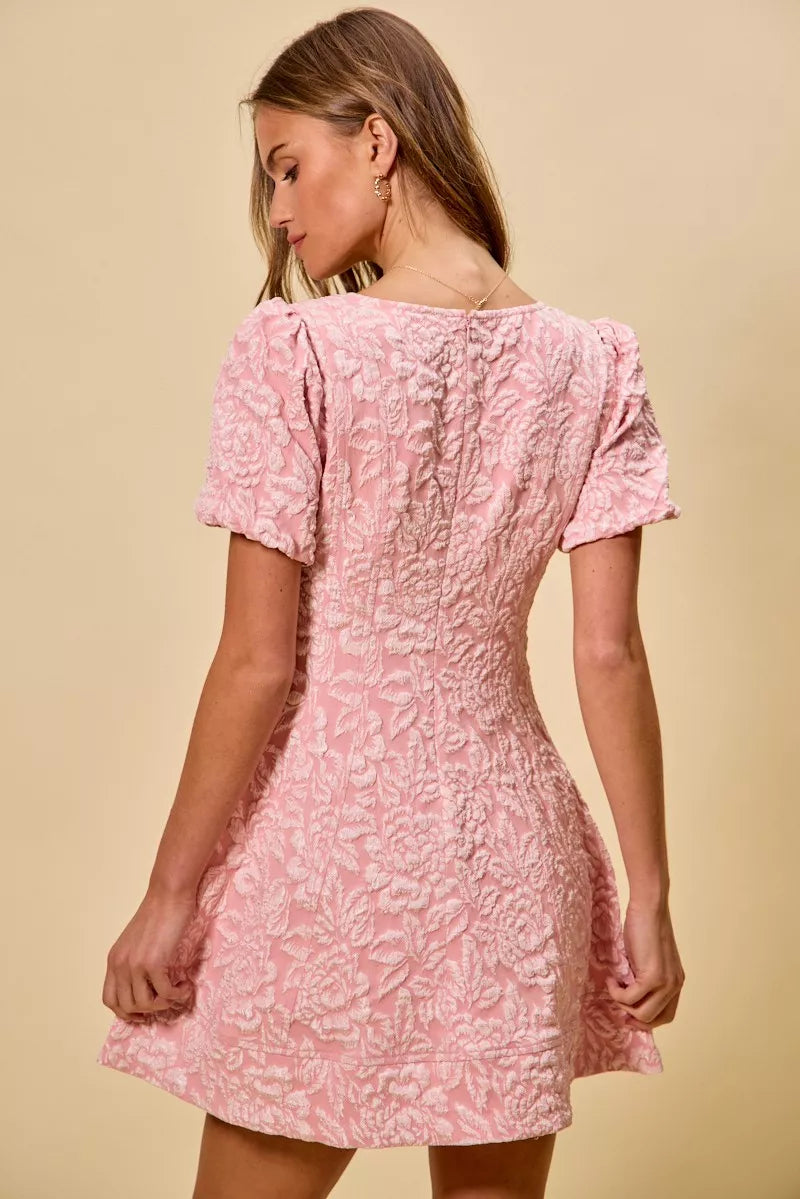 SO ME Floral Jacquard Fit And Flare Daily Mini Dress
