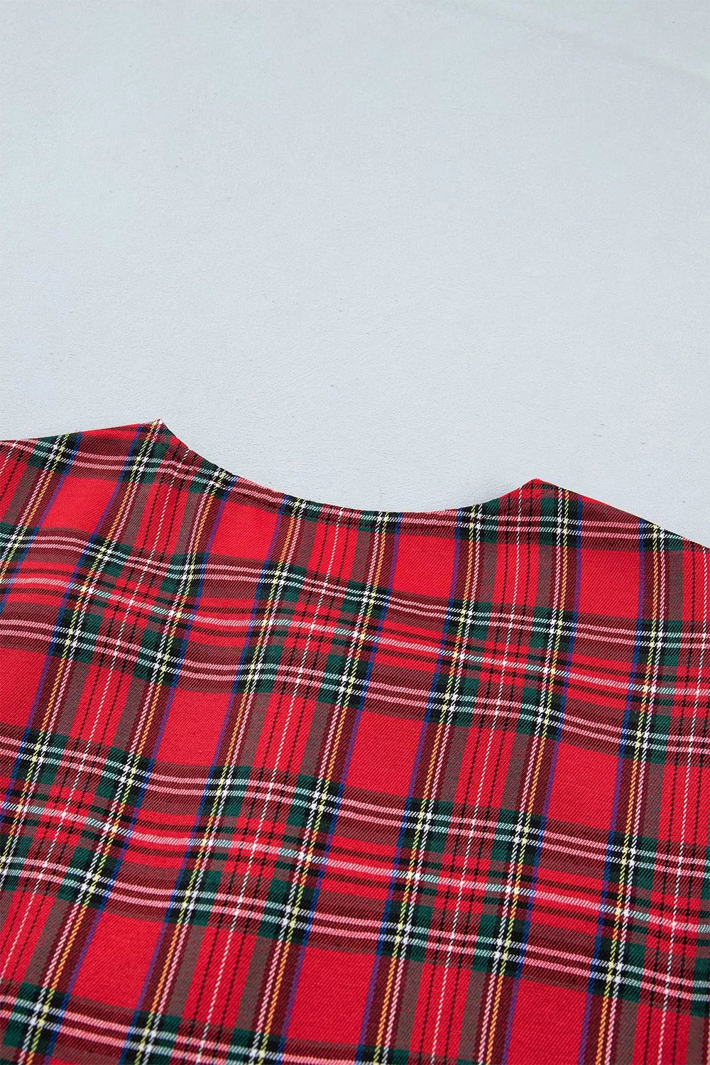 Plaid Knot Neck Short Sleeve Mini Shift Dress