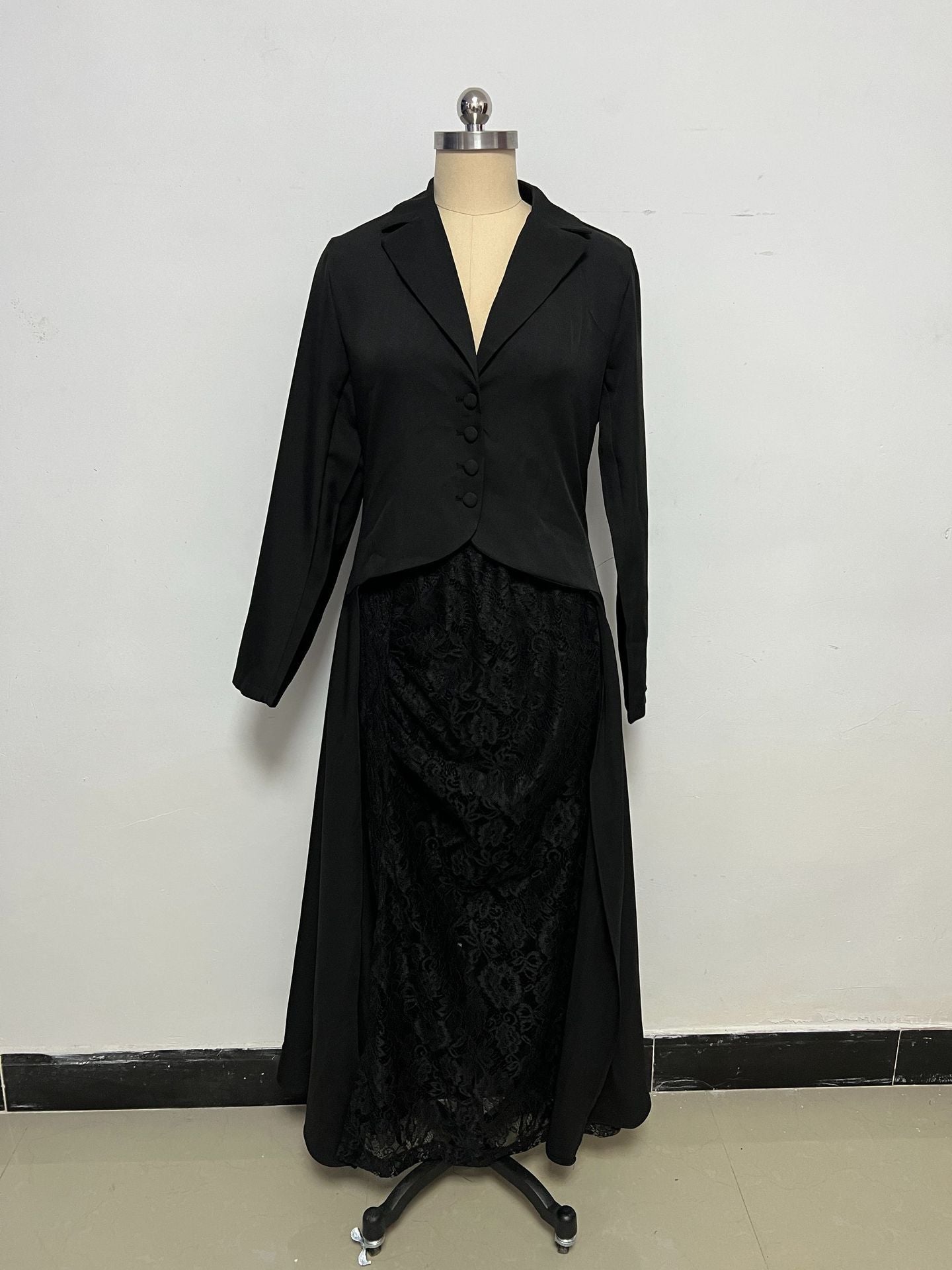 Chic Lace Collar Two-Piece Long Sleeve Dress for Women