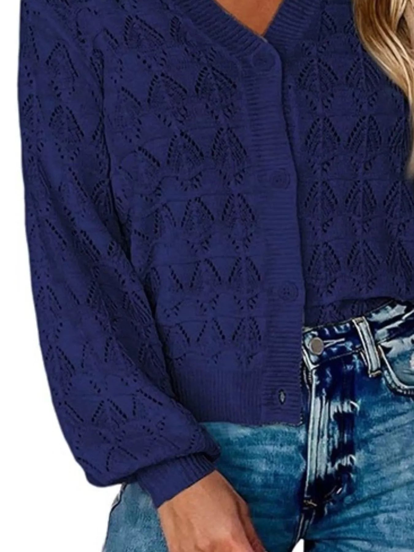 Chic V-Neck Openwork Button-Down Knit Cardigan