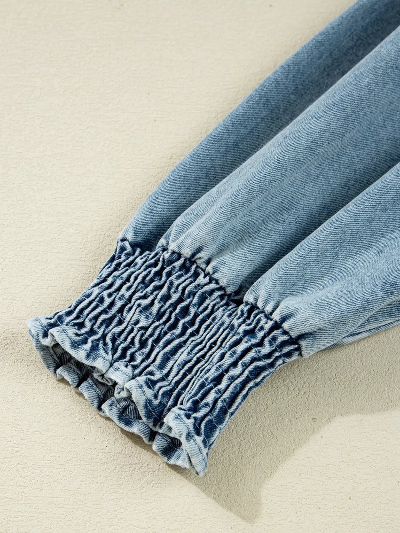 Button-Up Denim Shirt Dress with Smocked Cuffs