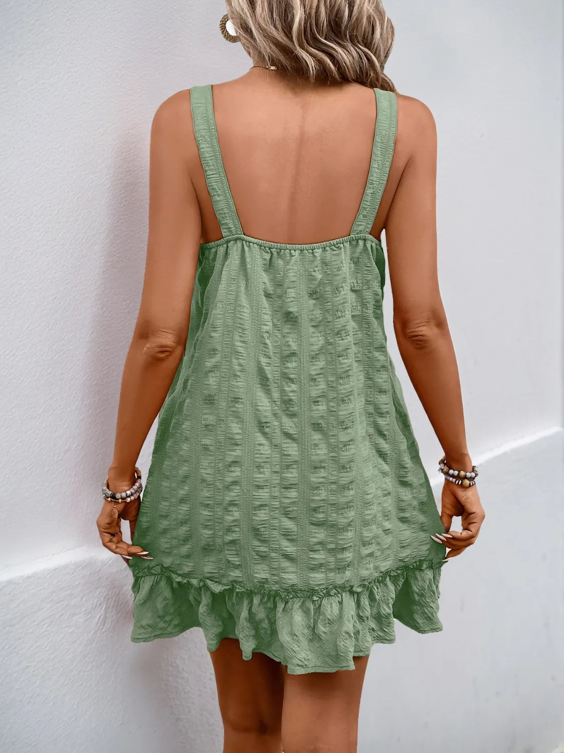 Ruffled Hem Adjustable Strap Square Neck Dress