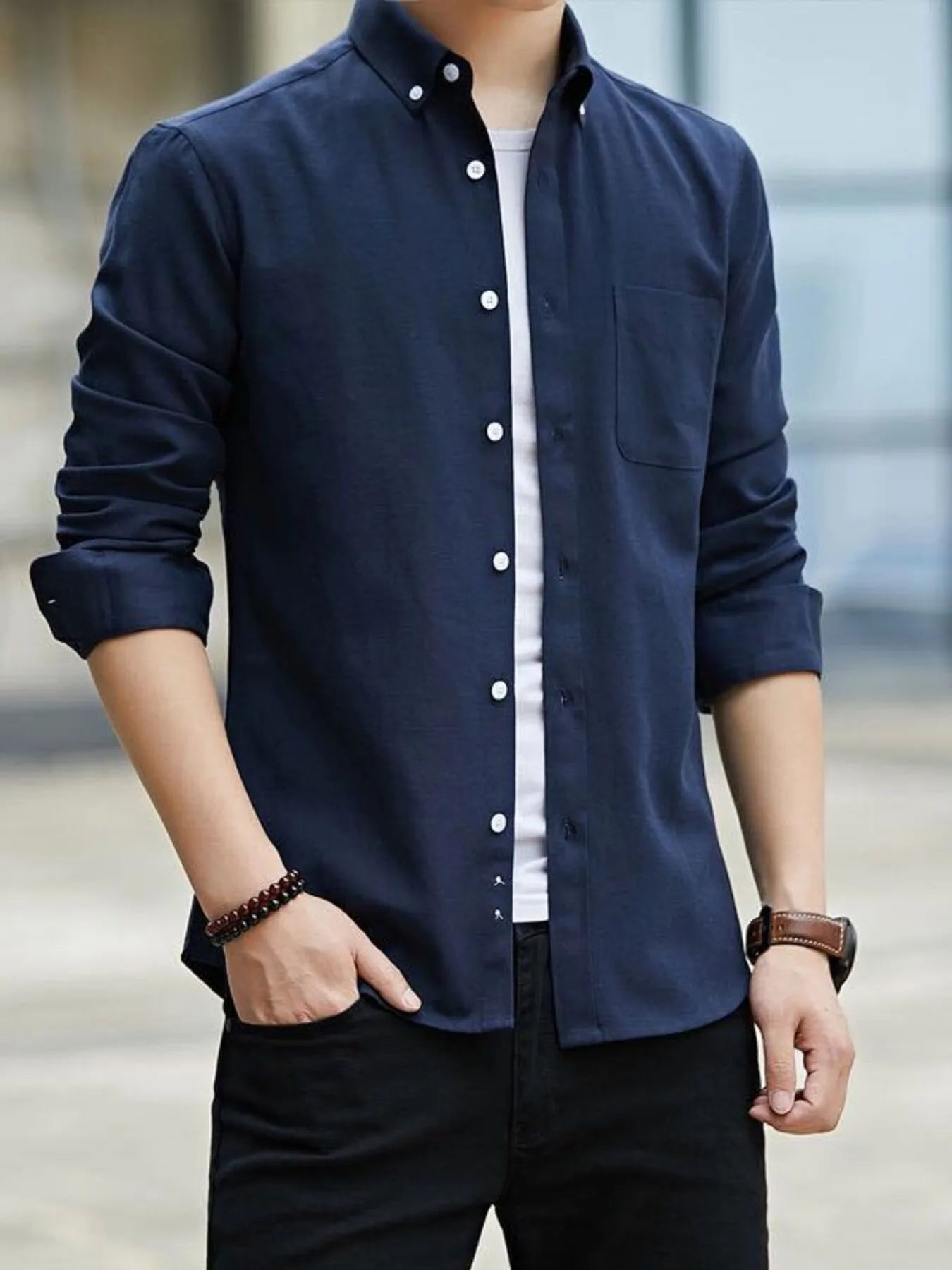 Men's Plus Size Button Up Long Sleeve Shirt