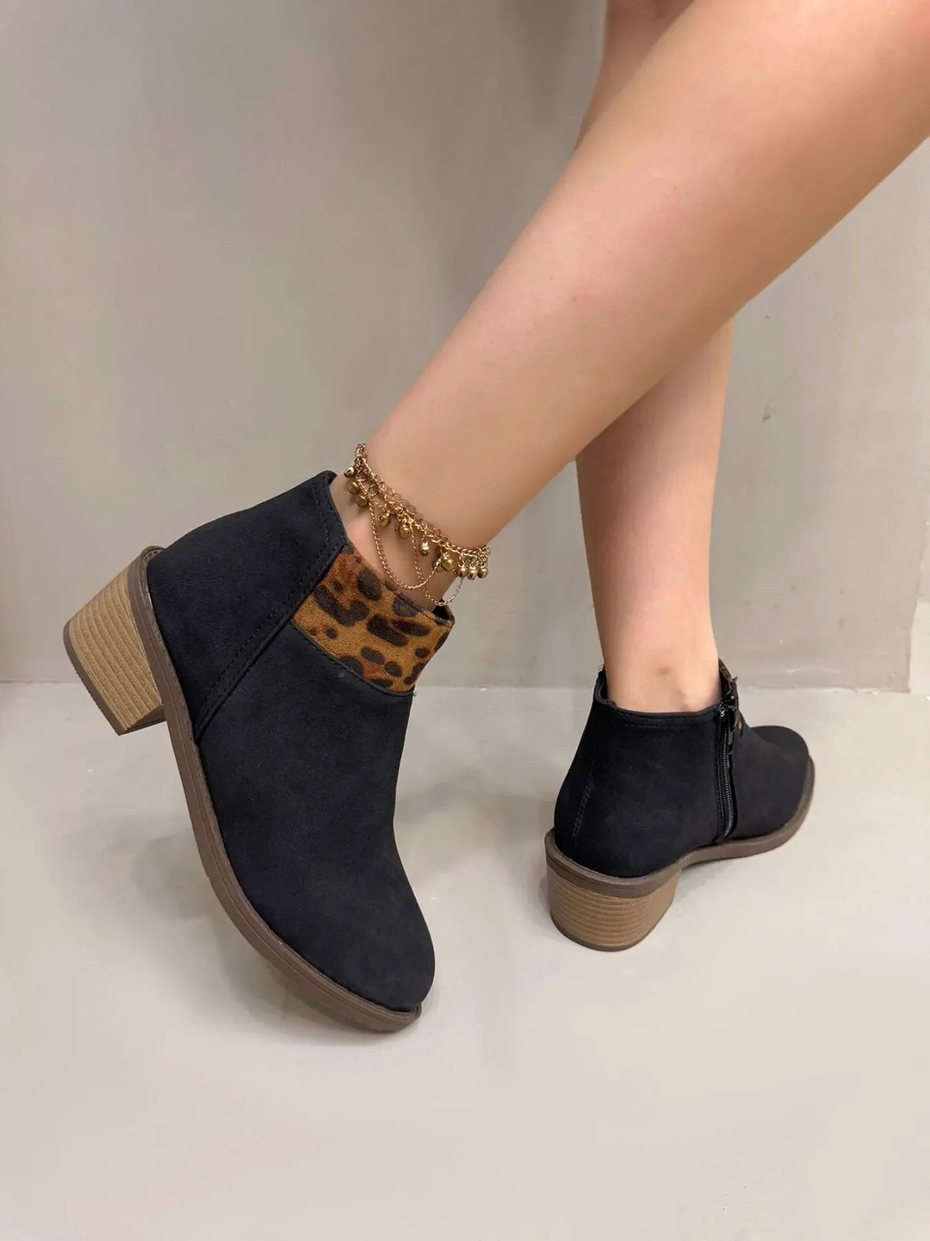Leopard Block Heels Boots