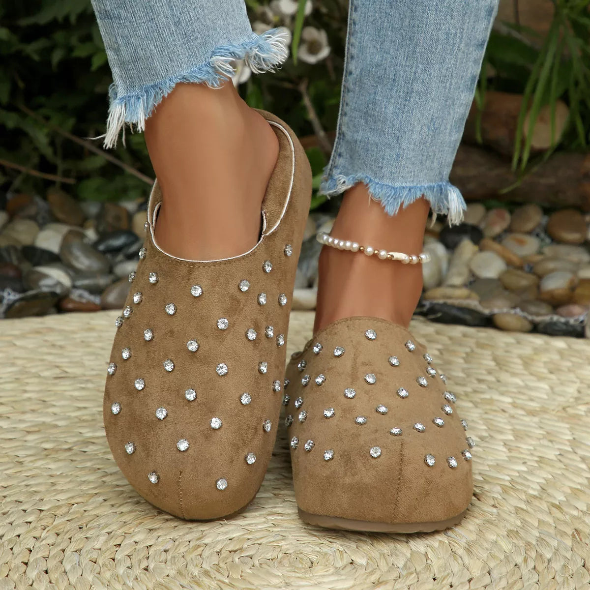 Rhinestone Round Toe Slip-Ons