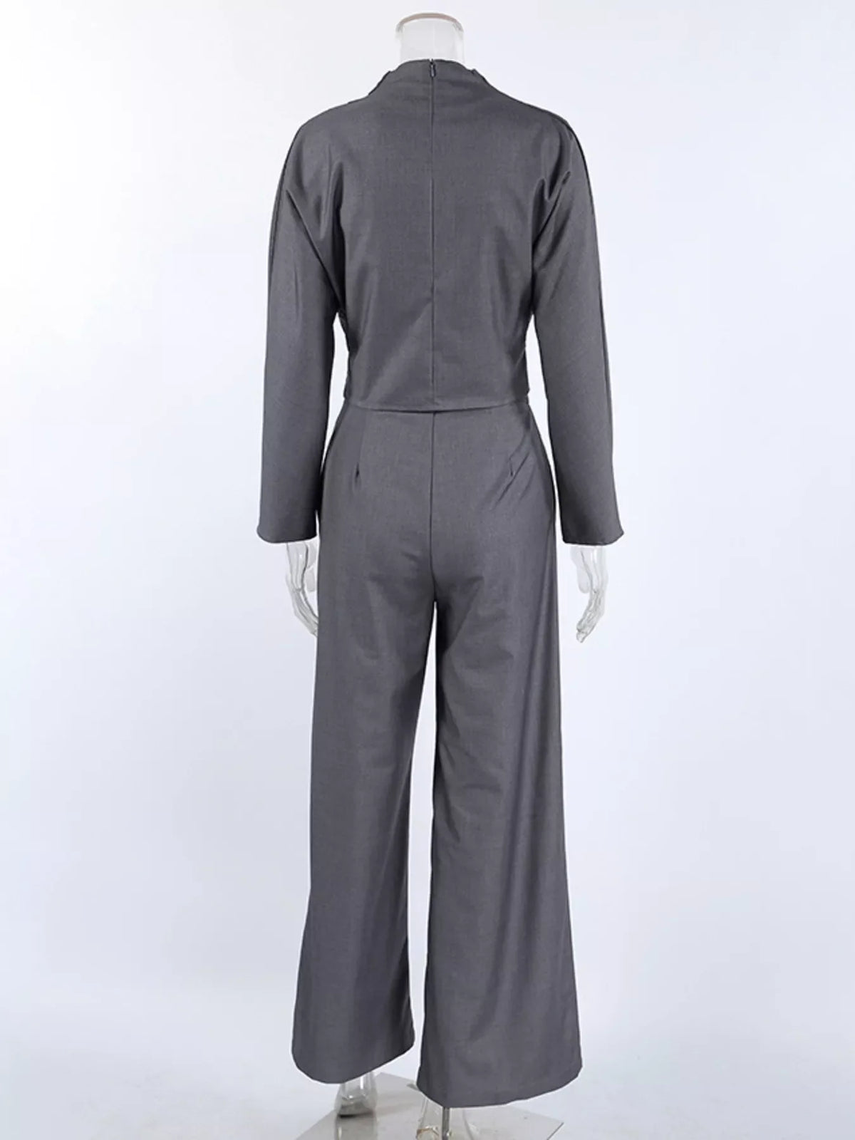 Draped Crop Top and Wide-Leg Pants Set
