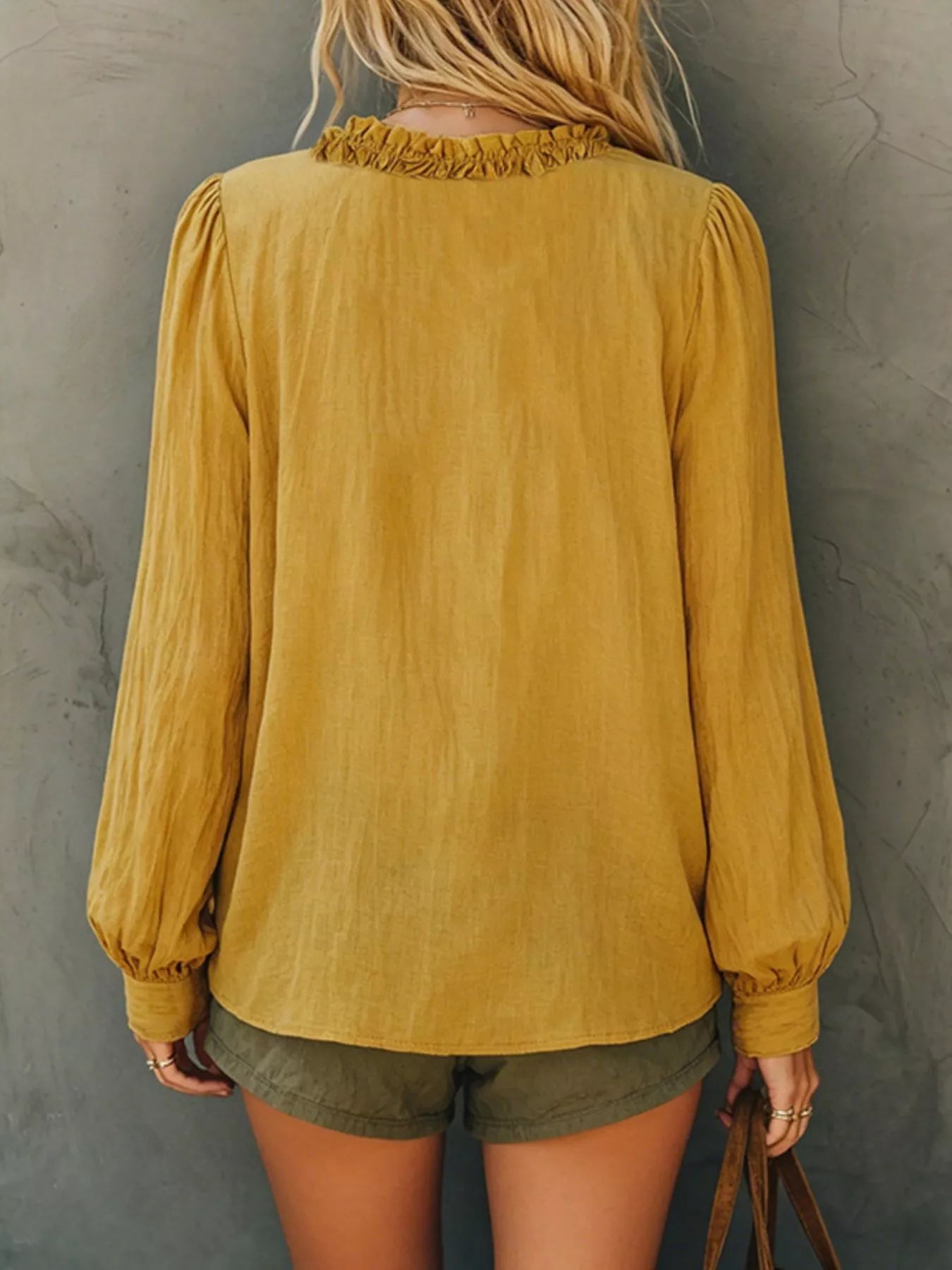 Frill V-Neck Long Sleeve Blouse