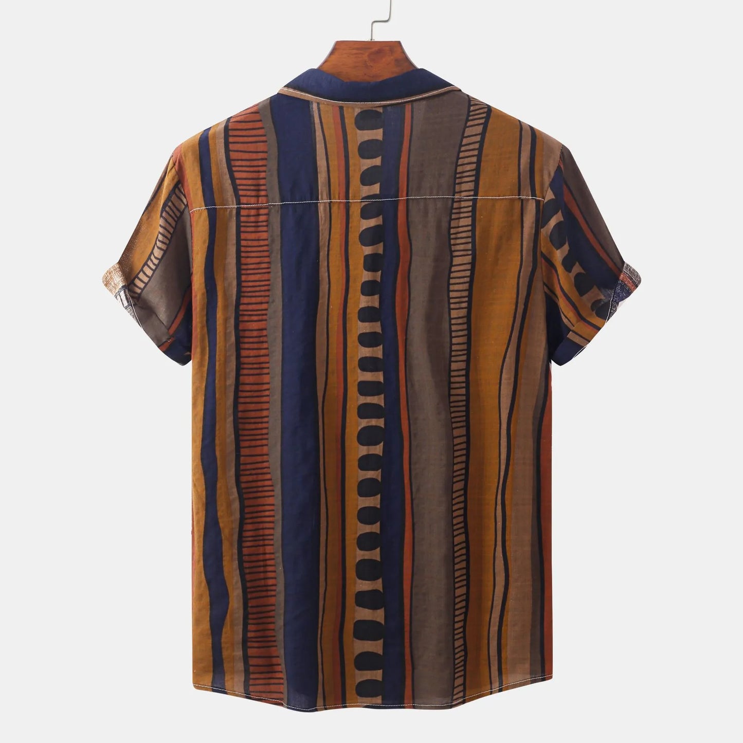 Men's Plus Size Striped Short Sleeve Button-Up Shirt