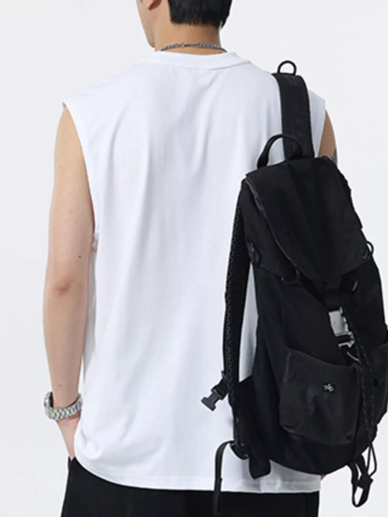 Men's Plus Size Round Neck Tank with Chest Pocket