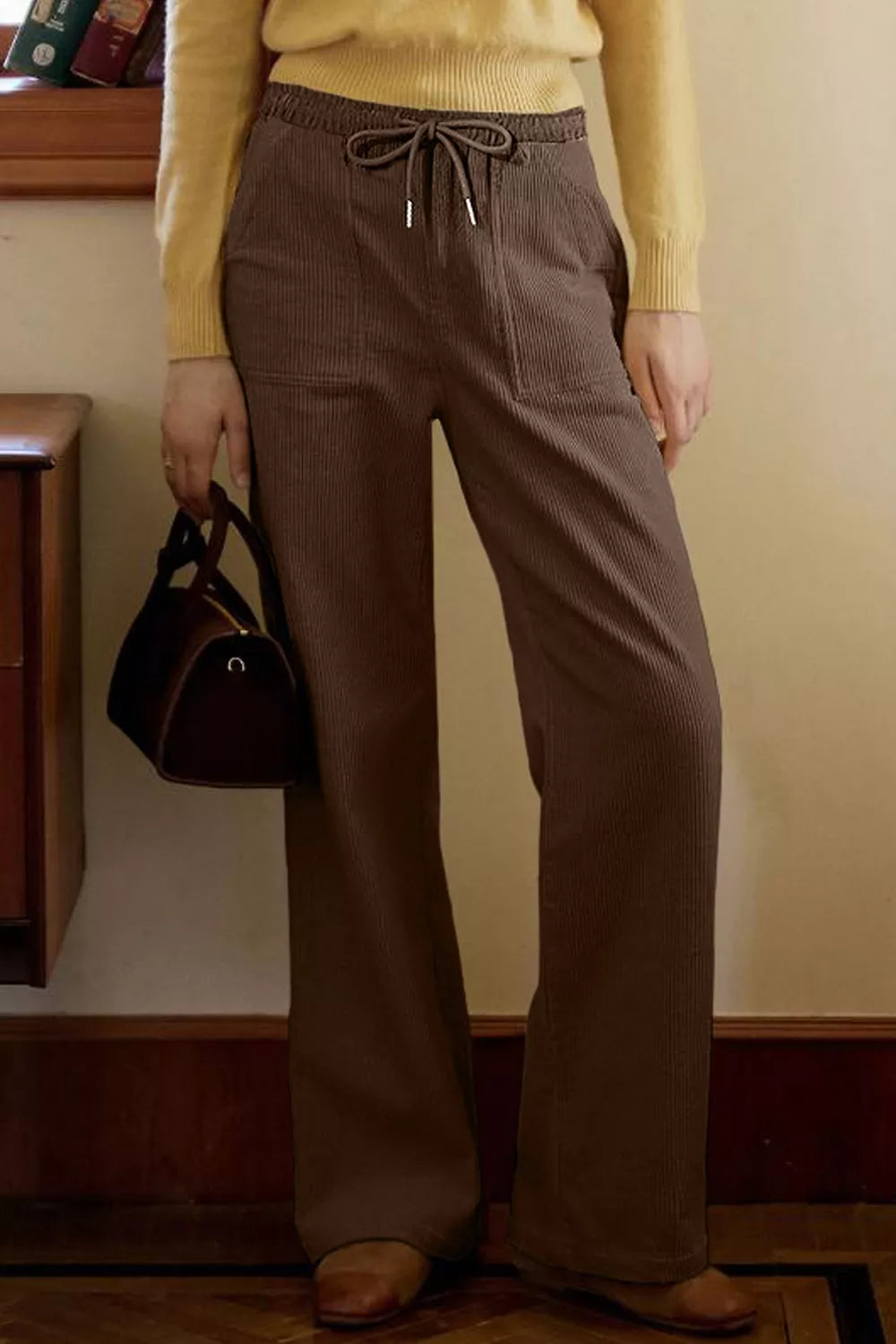 Corduroy Wide-Leg Drawstring Pants