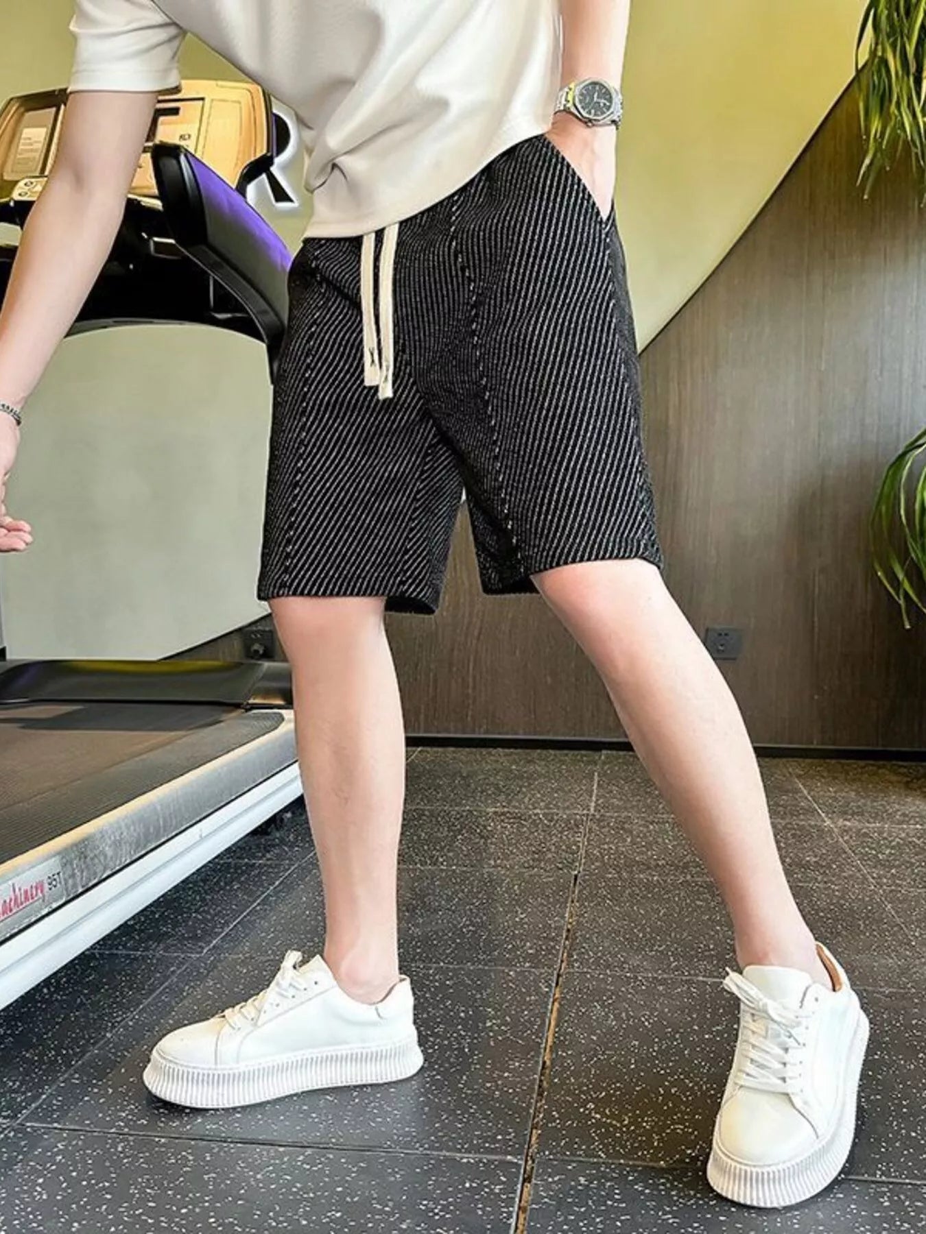 Men's Plus Size Striped Drawstring Casual Shorts