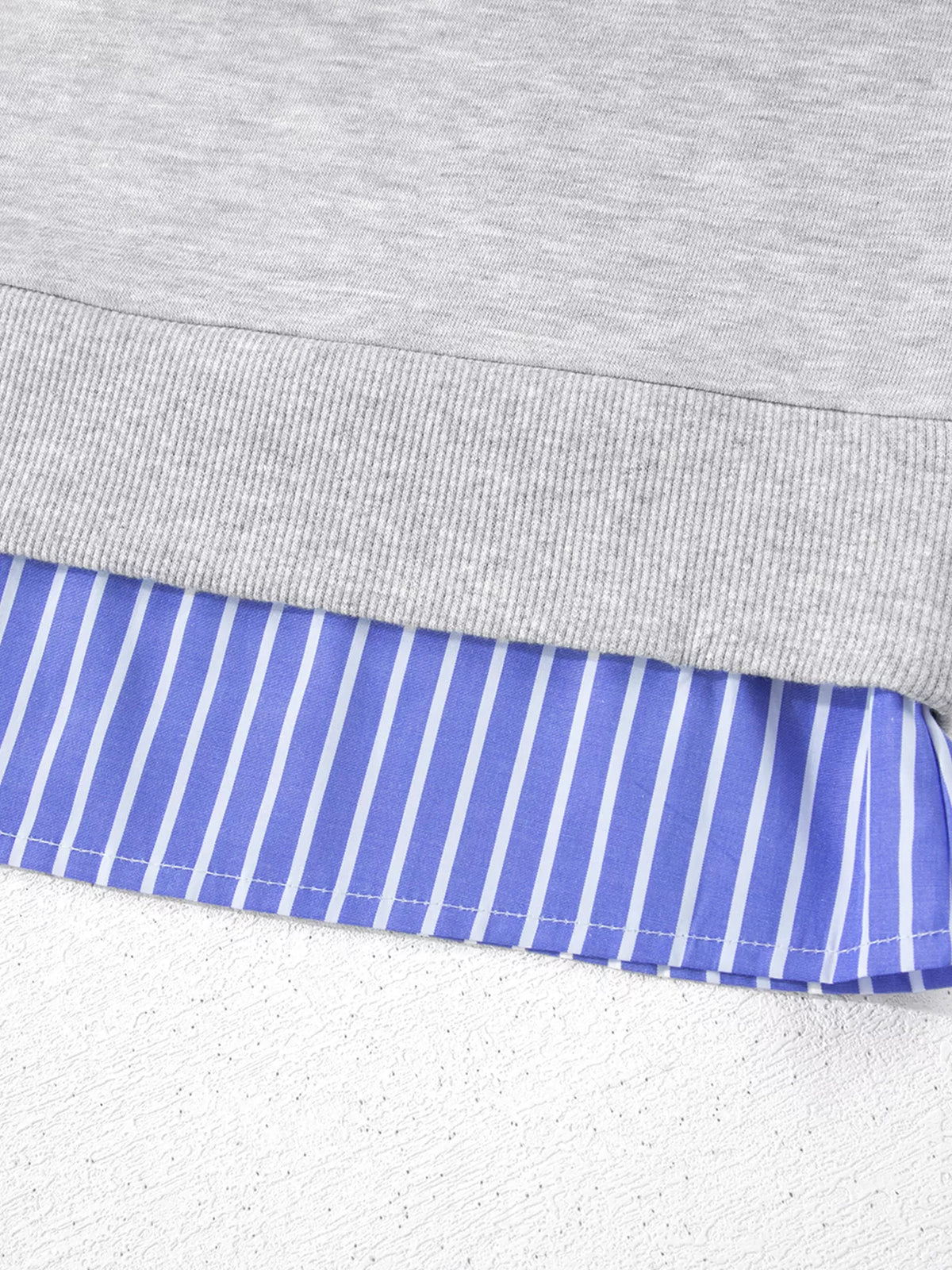 Striped Collar 2-in-1 Patchwork Casual Loose Sweatshirt