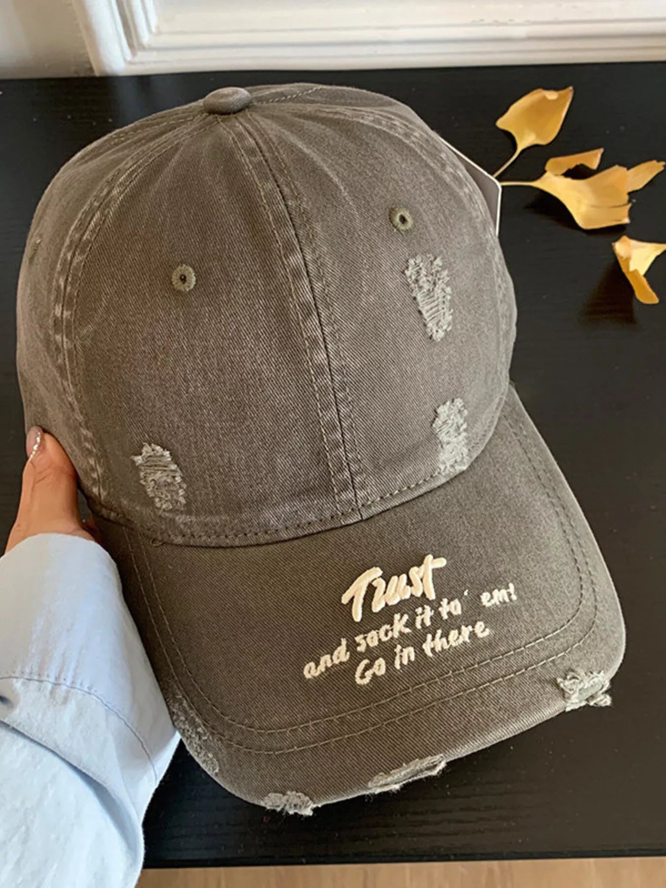 Distressed Embroidered Baseball Cap