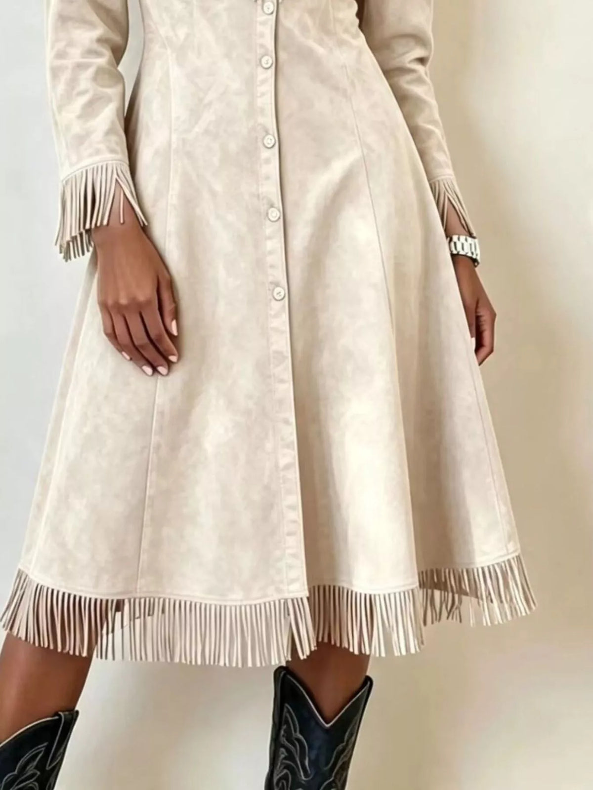 Full Size Fringed Button-Down Outerwear Plus Size