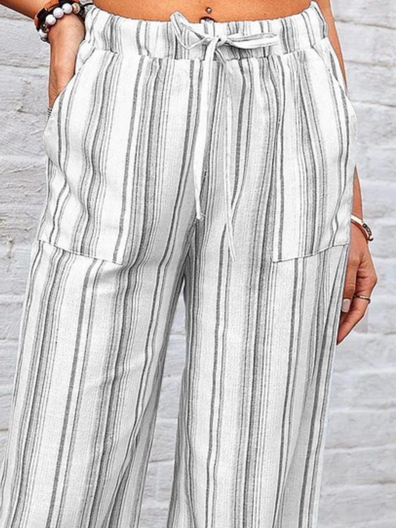 Full Size Striped Wide Leg Pants Plus Size