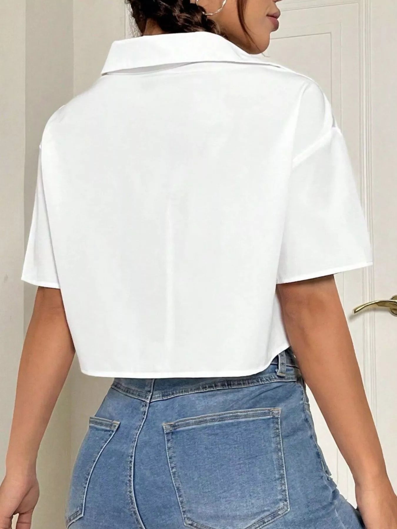 Short Sleeve Crop Shirt with Chest Pockets