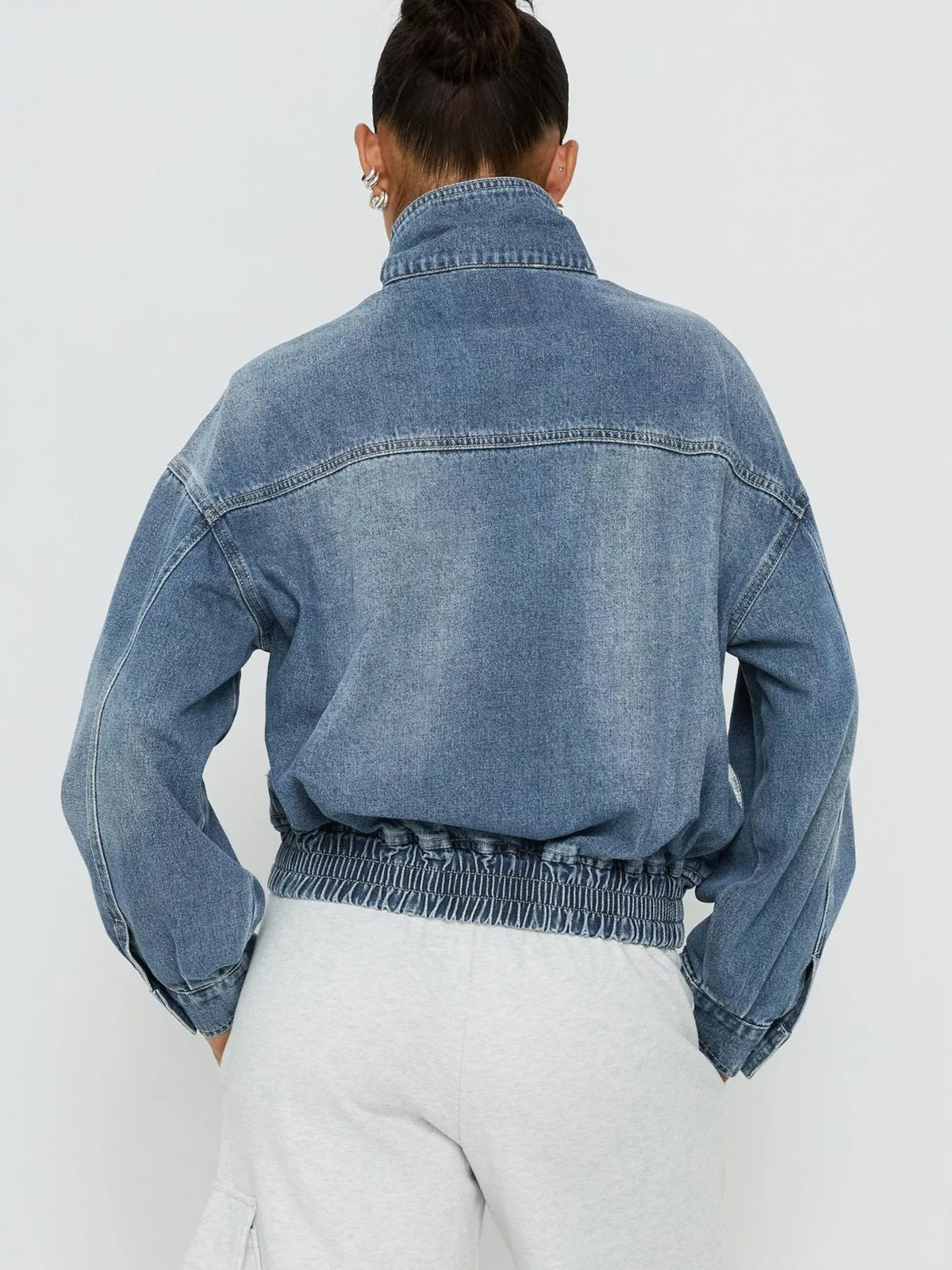 Washed Stand-Up Collar Denim Jacket