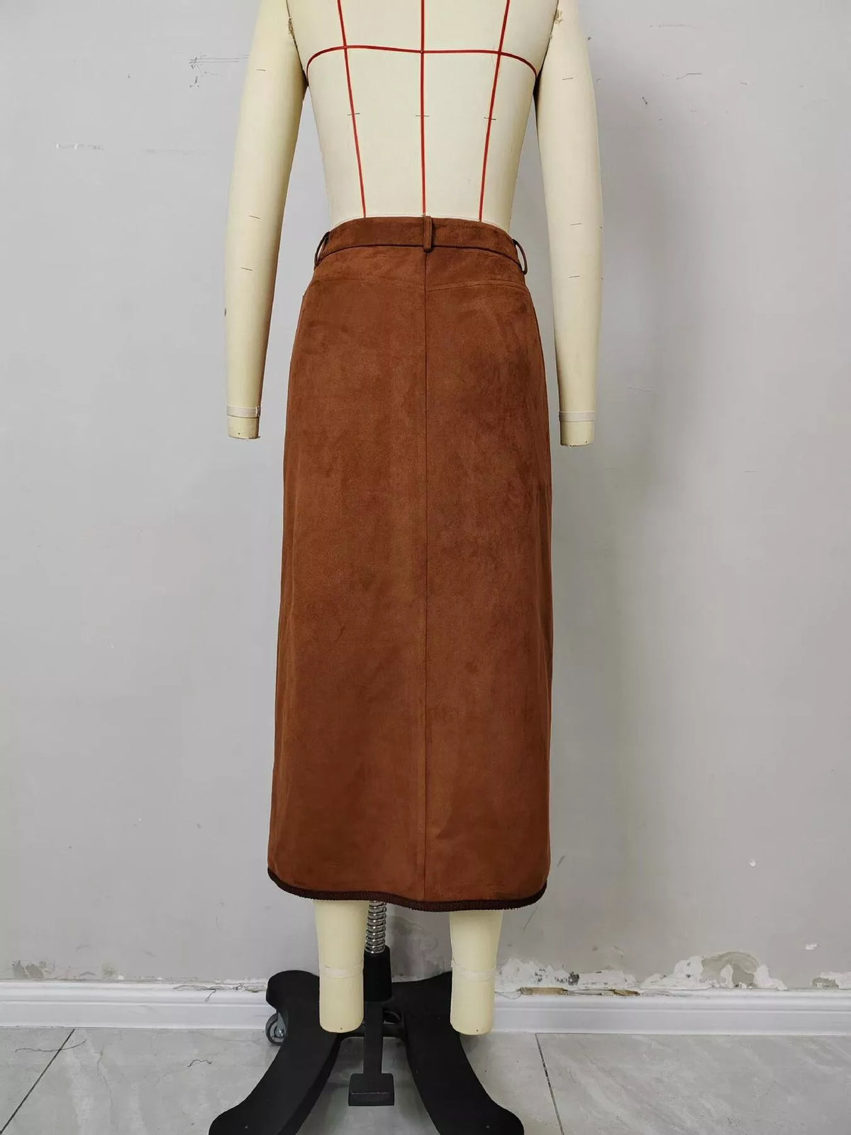 High-Waisted Button-Front Midi Skirt