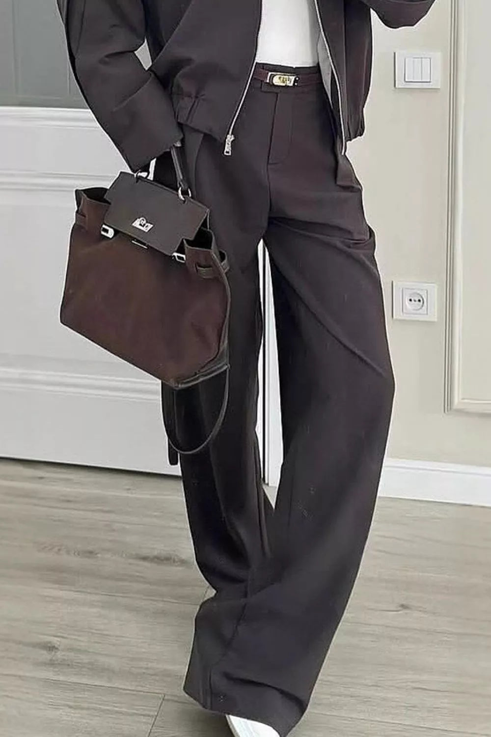 Zip-Up Jacket and Wide-Leg Pants Set