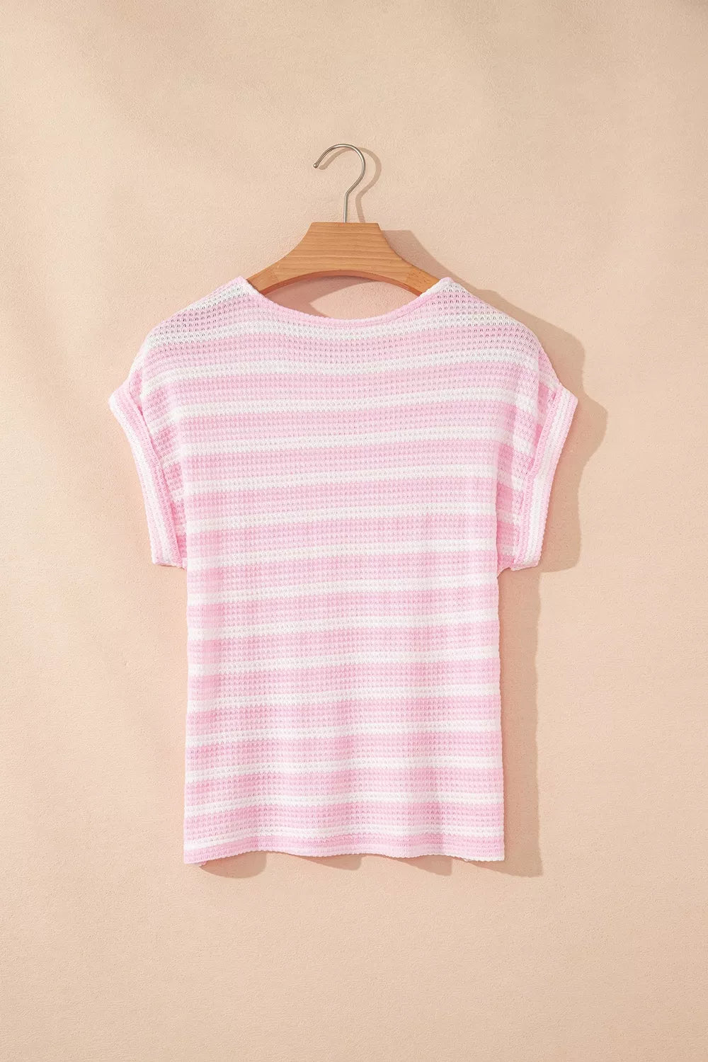 Striped Print Waffle Knit T Shirt