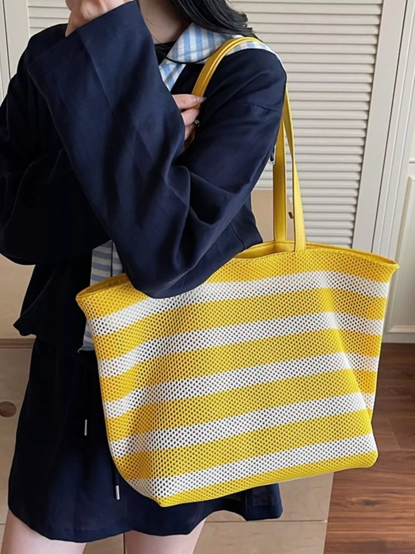 Striped Mesh Shoulder Bag