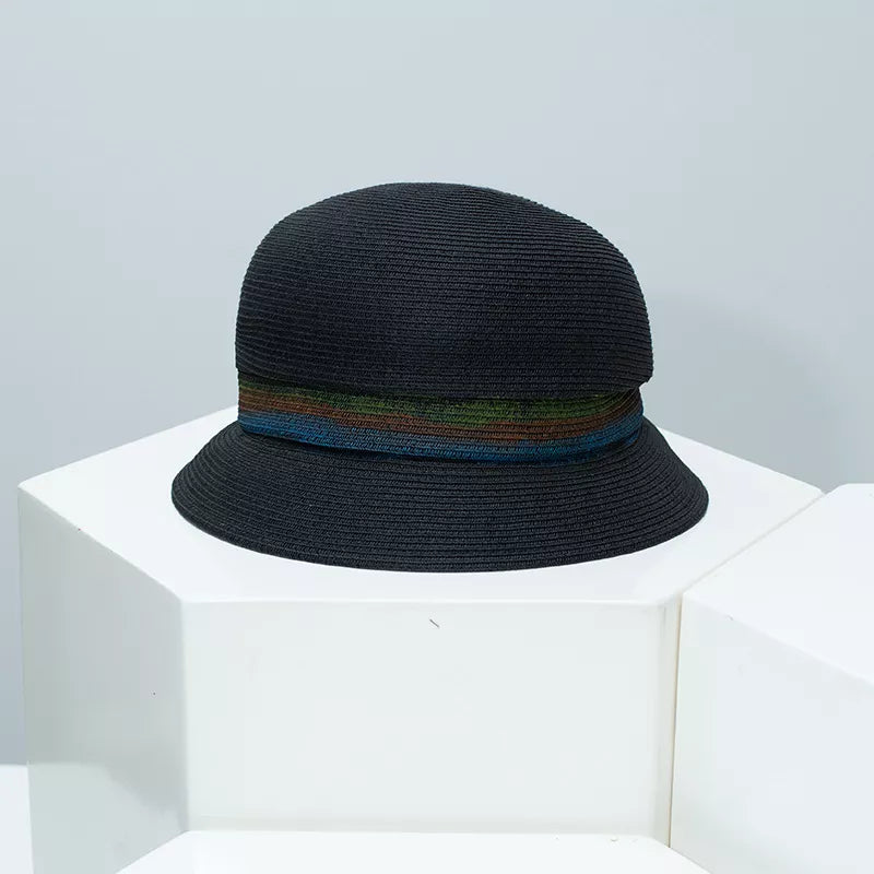 Straw Cloche Hat with Colorful Band
