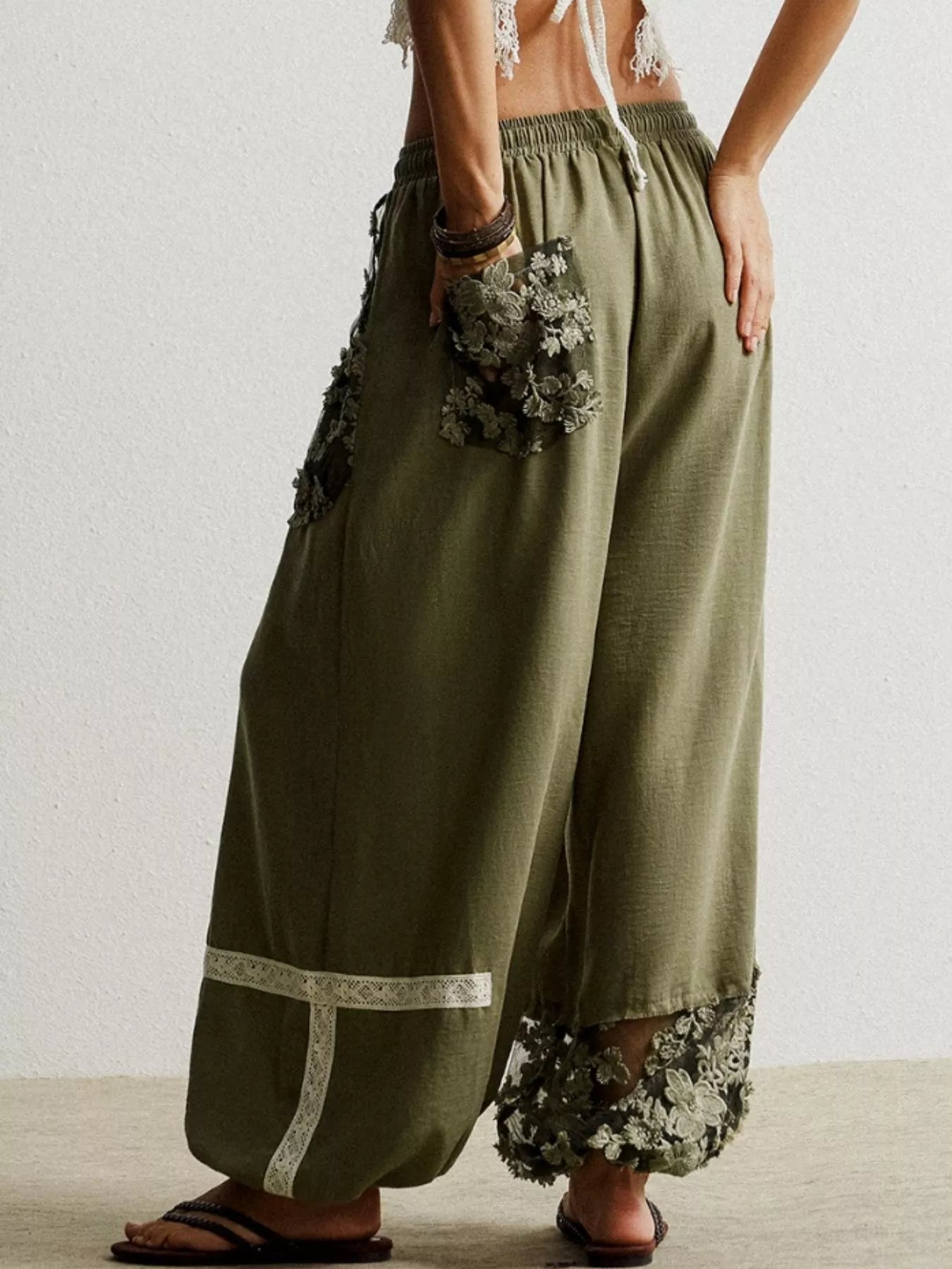 Lace Detail Drawstring Harem Pants
