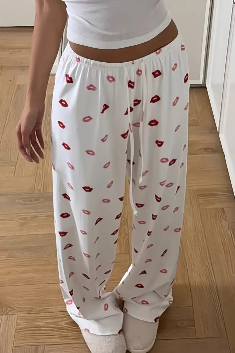 Lips Print Wide Leg Pants