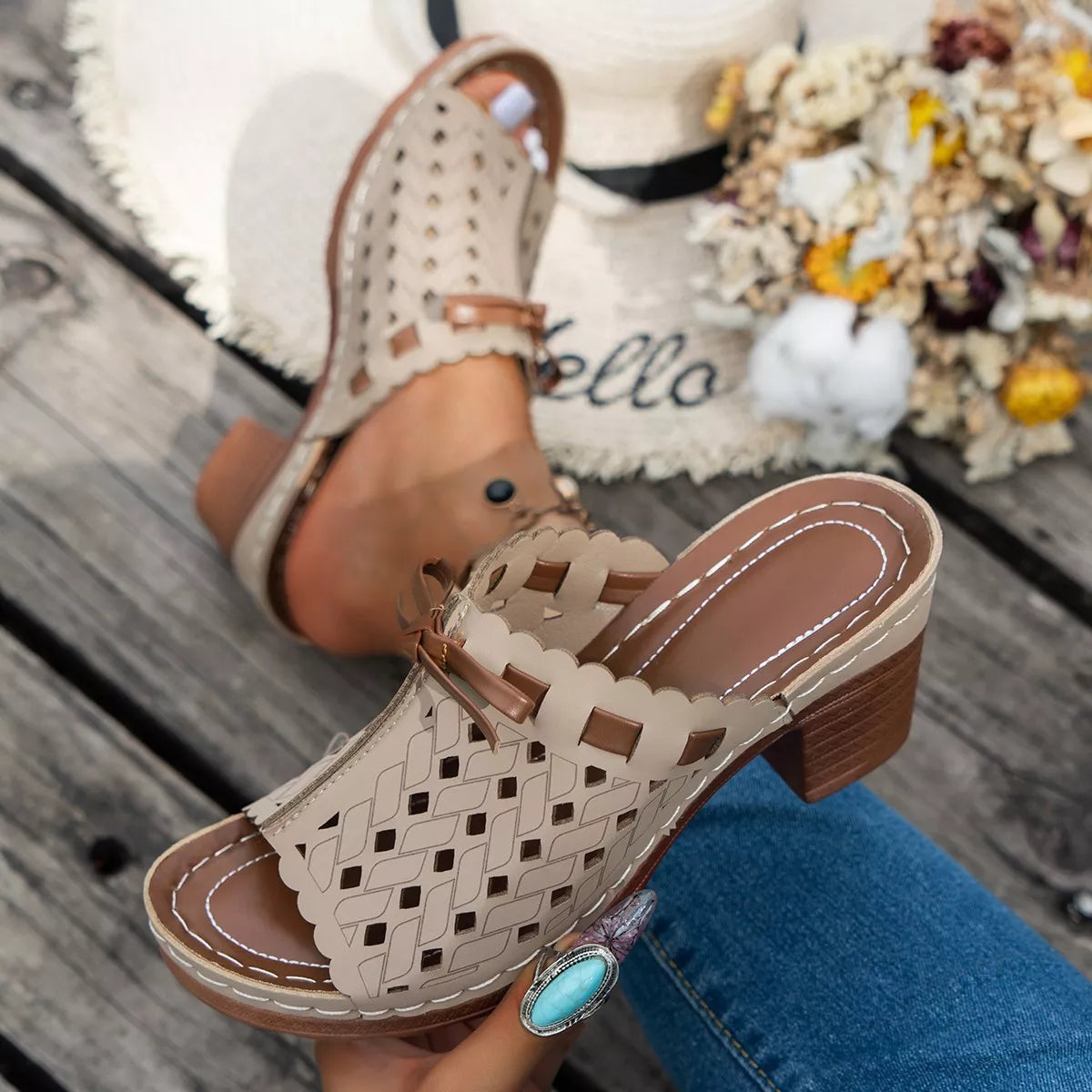 Peep Toe Block Heels Sandals